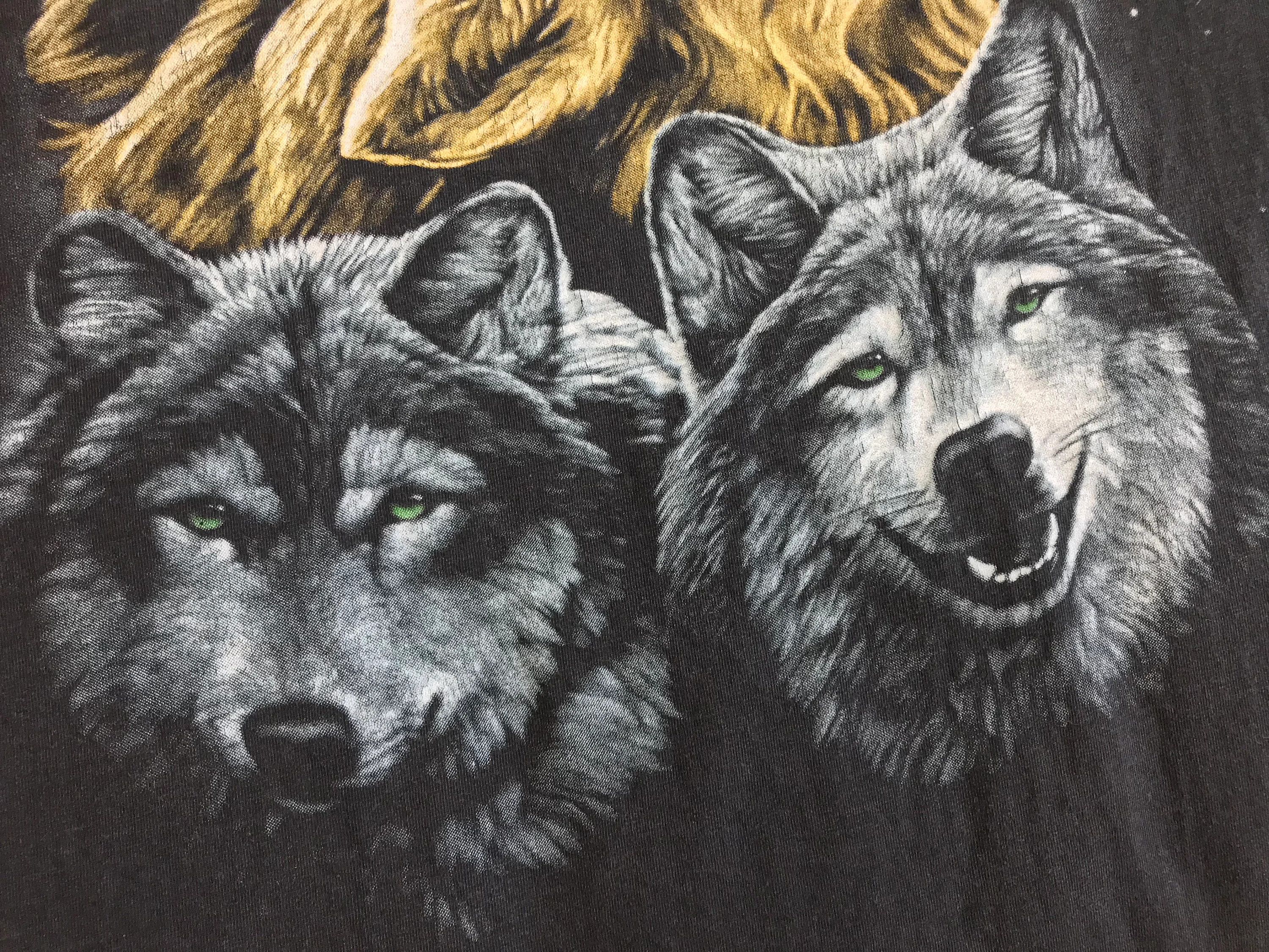 Vintage 90s Wolf Pack T shirt Thunder Tee Double Side Nature Wolfs Size US XL / EU 56 / 4 - 5 Thumbnail