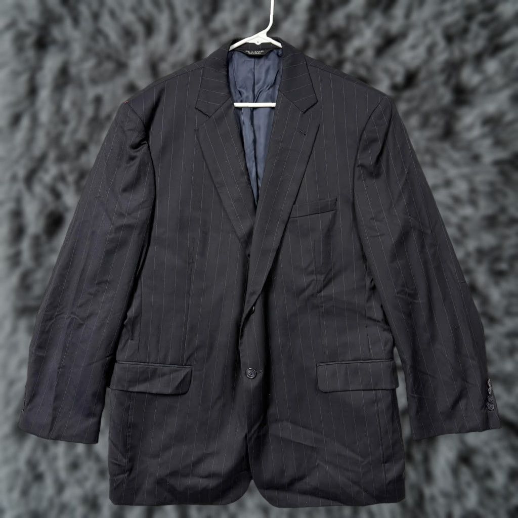 Jos. A. Bank Jos. A. Bank Blazer Mens 46L Black Pinstripe Wool Two Button Suit Jacket Formal Size 46R - 1 Thumbnail