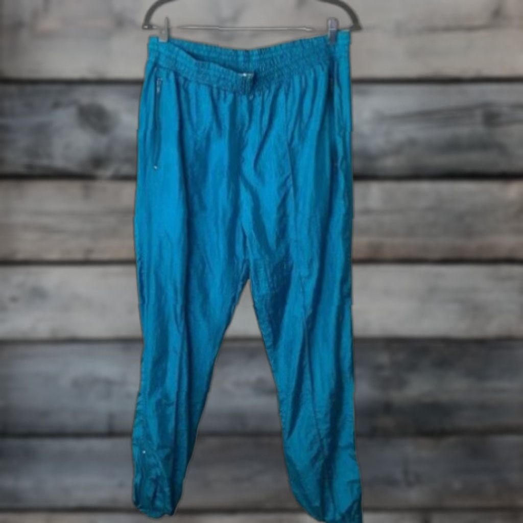 Vintage VINTAGE Mens XL Track Pants Blue Teal Nylon Wind Resistant Jogger Pants 90s Size US 33 - 1 Thumbnail
