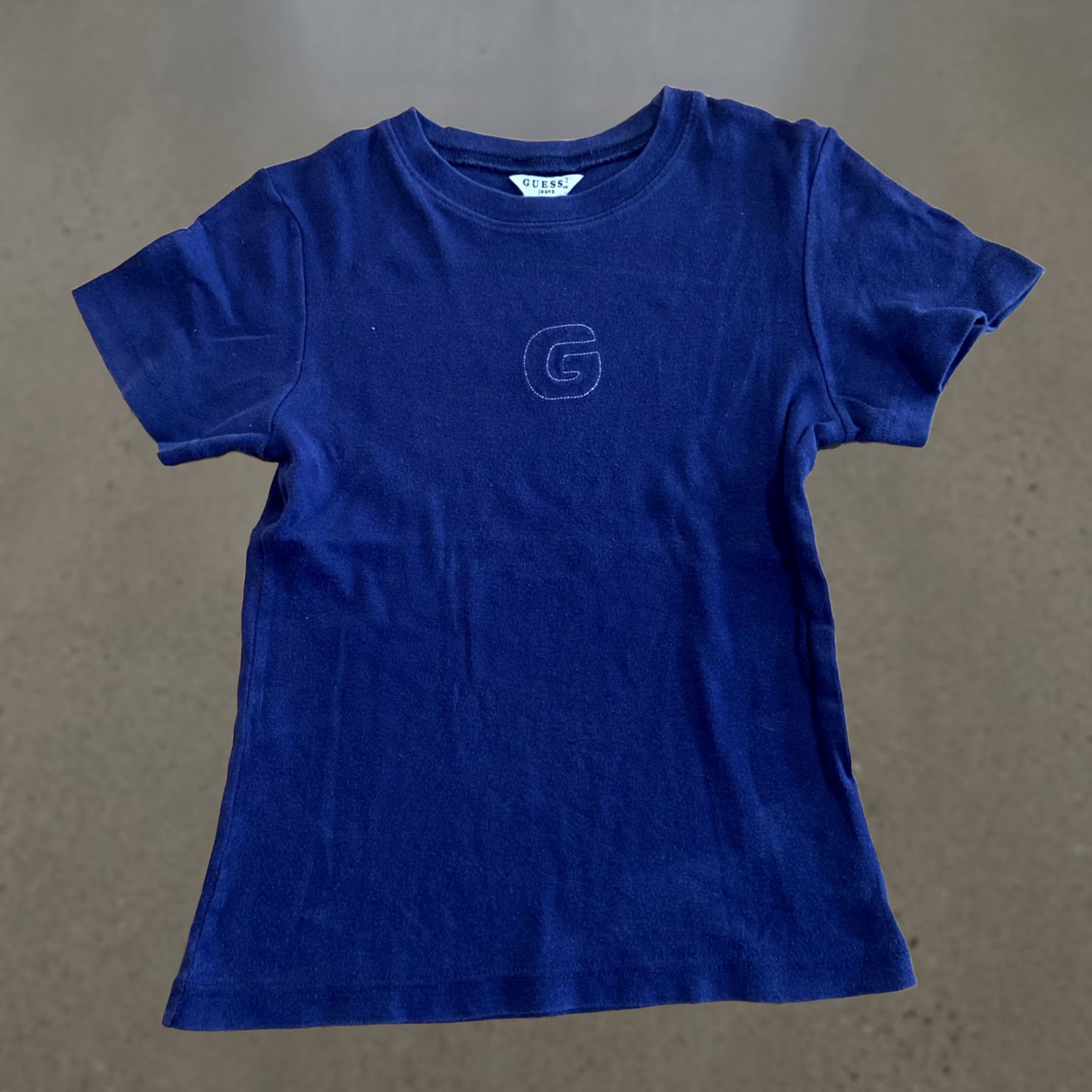 Guess VINTAGE? No. Y2k Guess Womens Top Stitched G Large Navy Blue Shirt Regular Short Sleeve Cotton Jersey Glitter Rhinestone Studded Crew Neck Bullete? Size L / US 10 / IT 46 - 1 Thumbnail