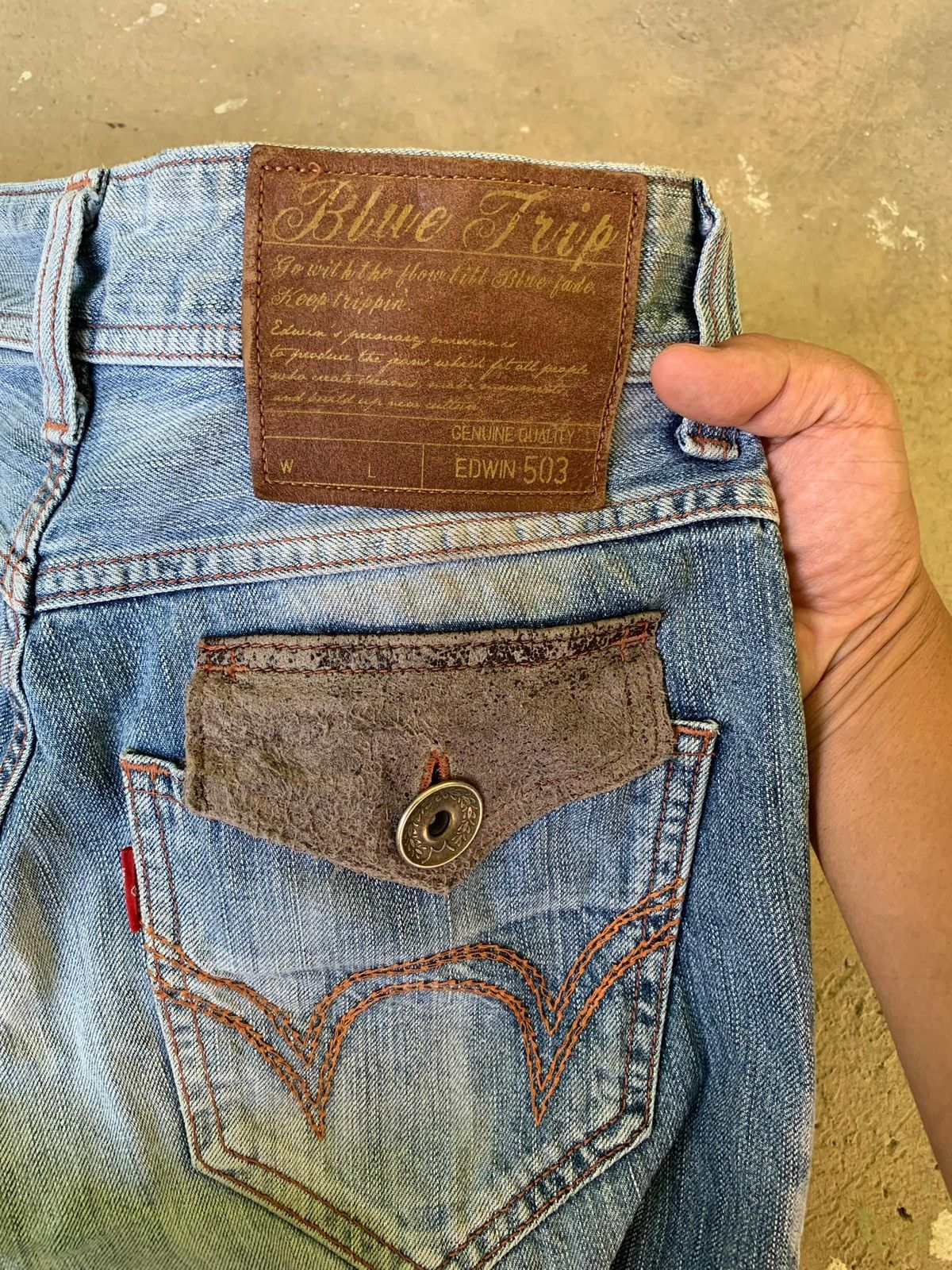 Edwin Edwin 503 Blue Trip Flap Pocket Distressed Denim Size US 30 / EU 46 - 11 Thumbnail