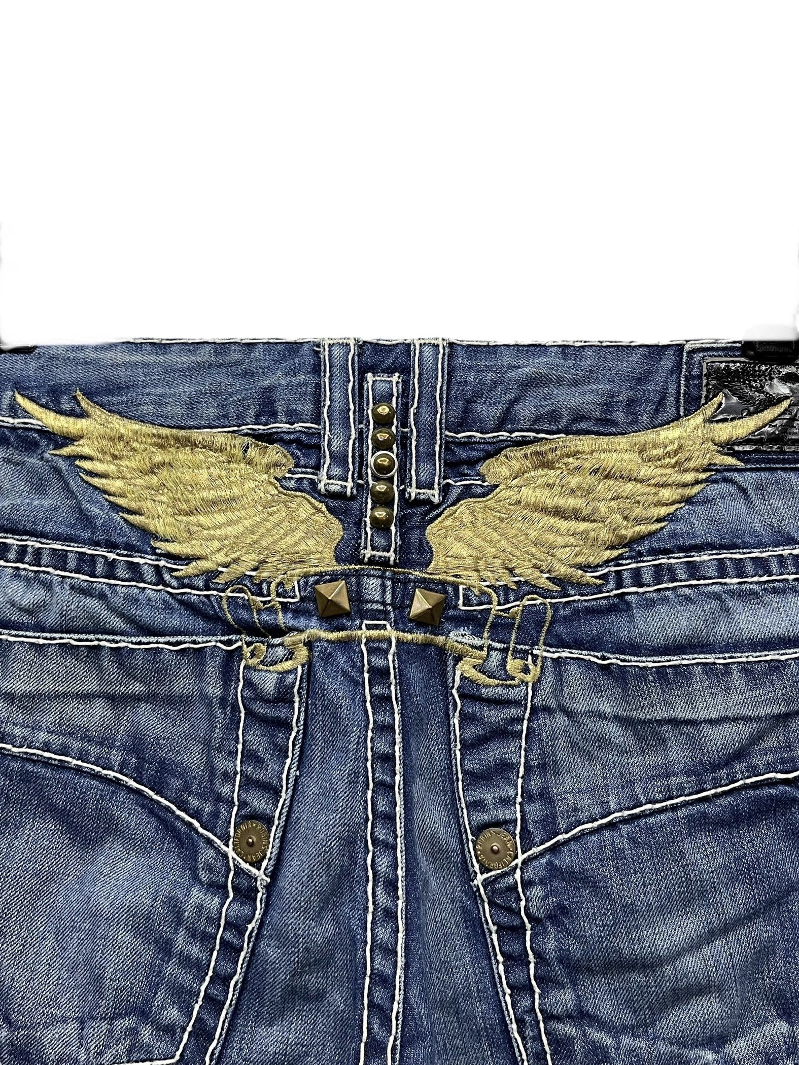 image of California Love x Gold Robin’S Jeans Gold Wings Embroidered Big Stitch Distressed in Blue (Size 38)
