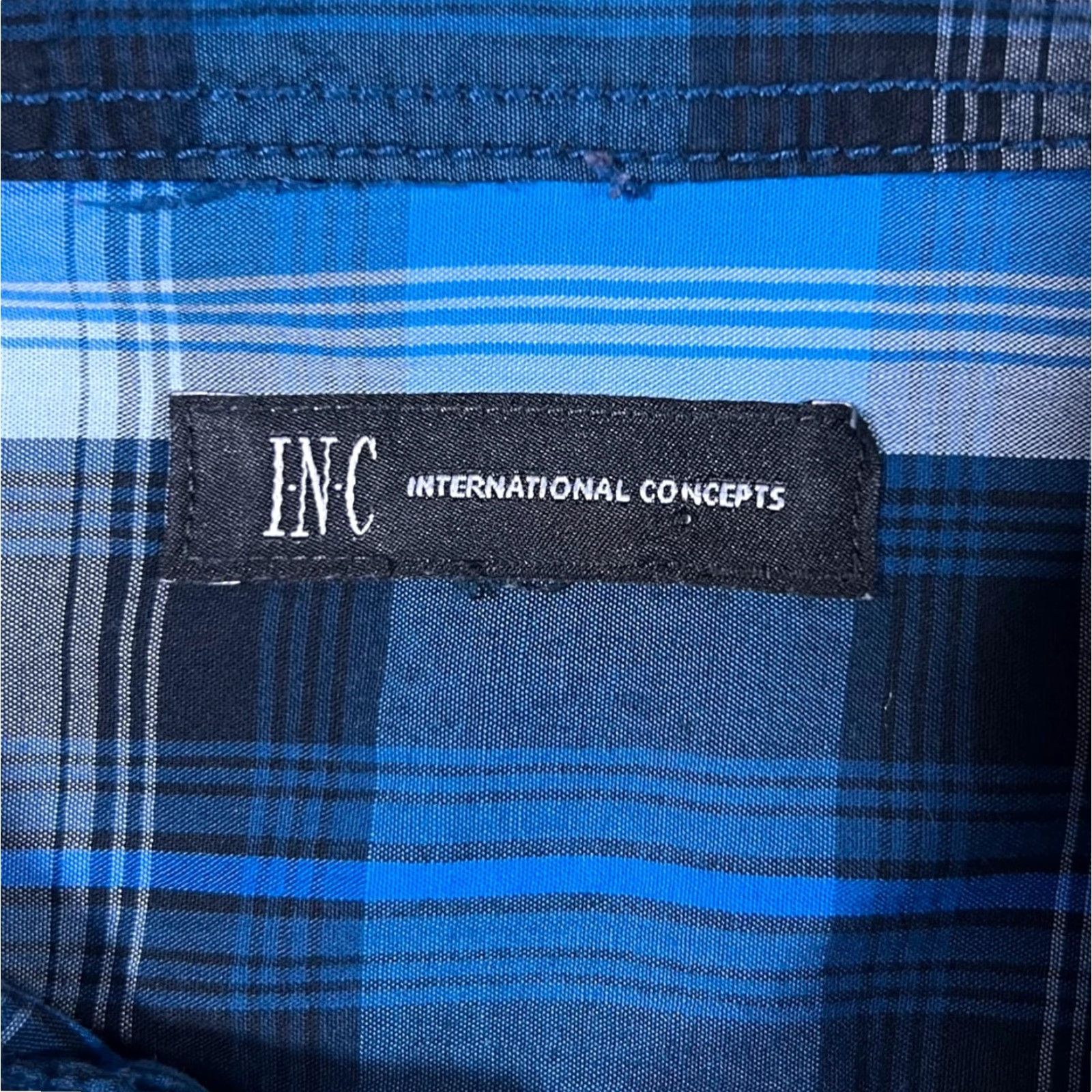 Vintage INC International Concepts Blue Black Check Western Popper Long Sleeve Shirt XXL Mens Shirt Button-Up Plaid Cotton 2XL Size US XXL / EU 58 / 5 - 3 Thumbnail