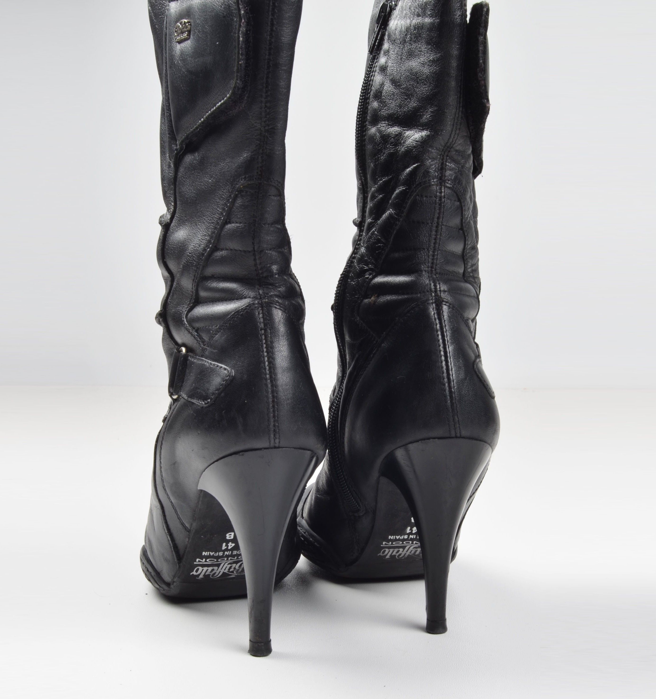Buffalo London Vintage Buffalo London Black Leather Biker Moto Heel Boots Size US 11 / IT 41 - 9 Thumbnail