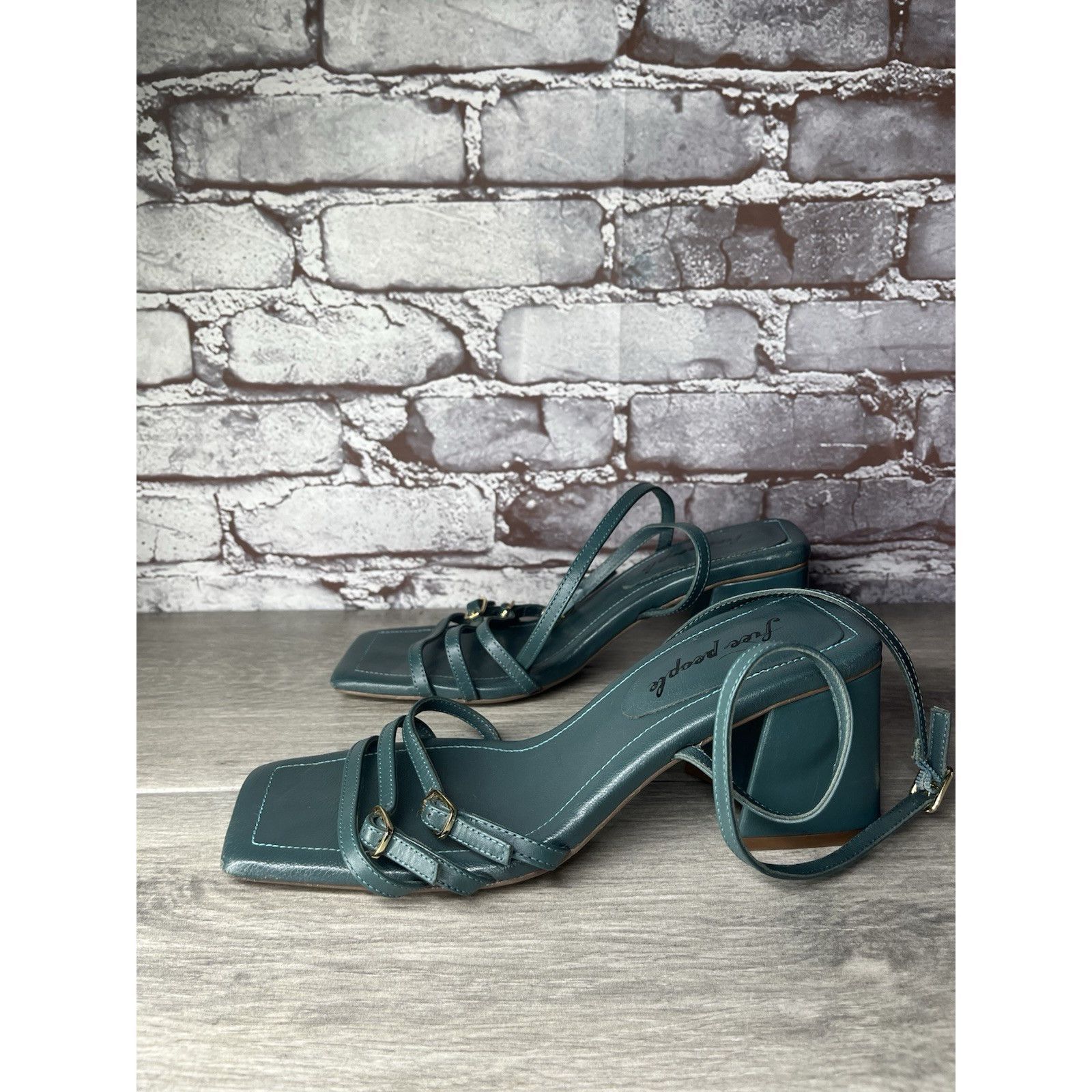 Free People Free People Niki Oasis Teal Blue Leather Strappy Block Heel Size US 8 / IT 38 - 15 Thumbnail