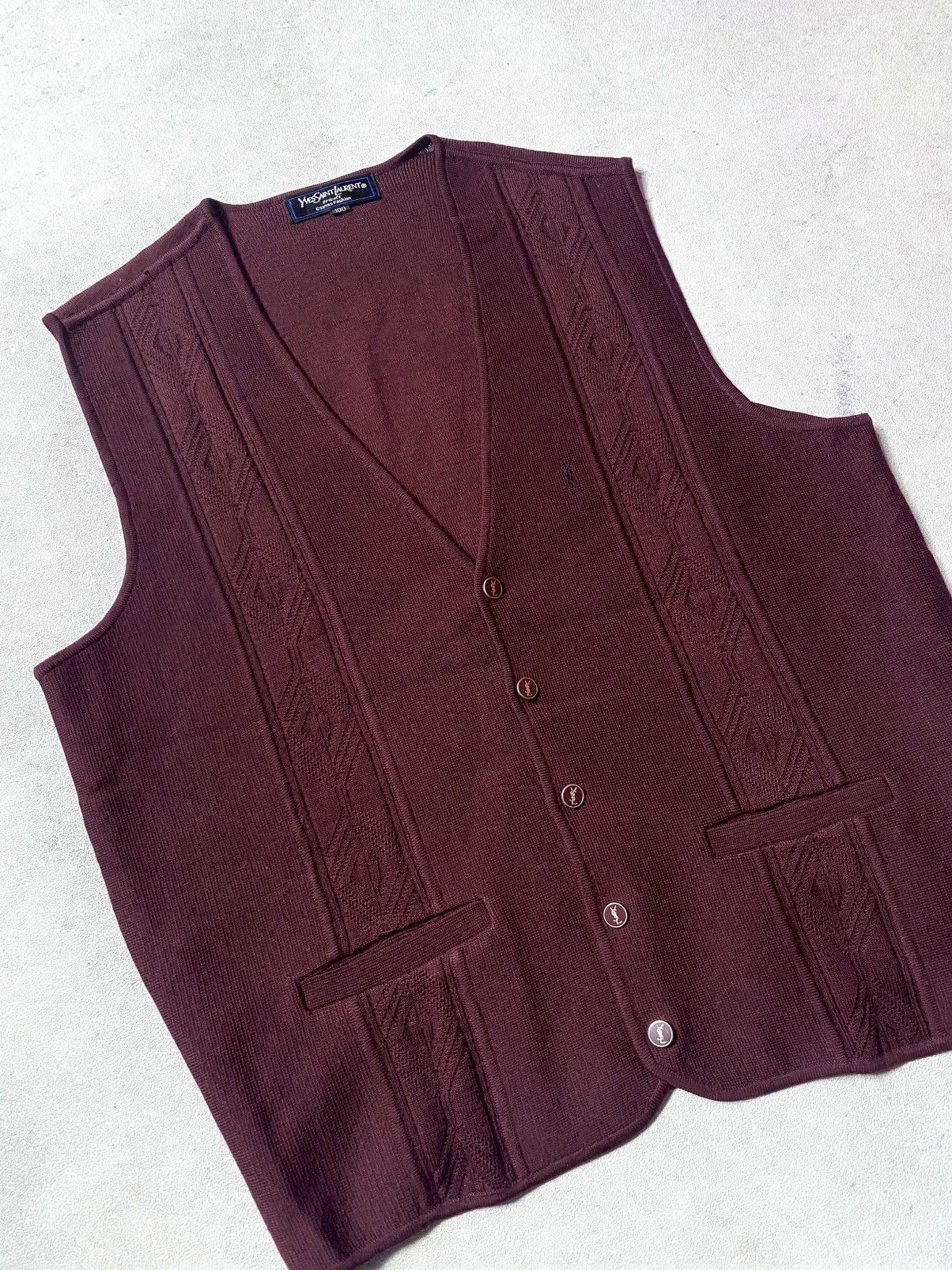 Yves Saint Laurent Vintage Yves Saint Lauren Maroon Knit Vest Size US M / EU 48-50 / 2 - 2 Thumbnail