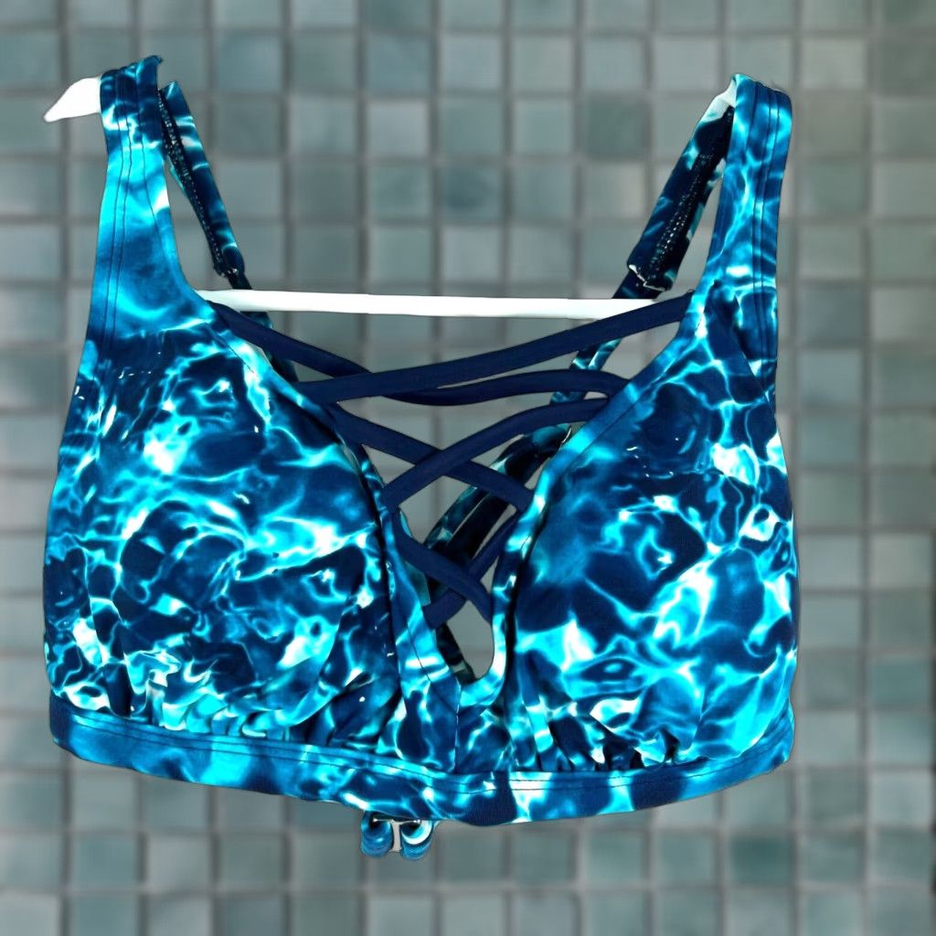 Vintage Coastal Bikini Top Womens M Blue Twist Front Adjustable Padded Spaghetti Strap Swimwear Beach Size M / US 6-8 / IT 42-44 - 1 Thumbnail