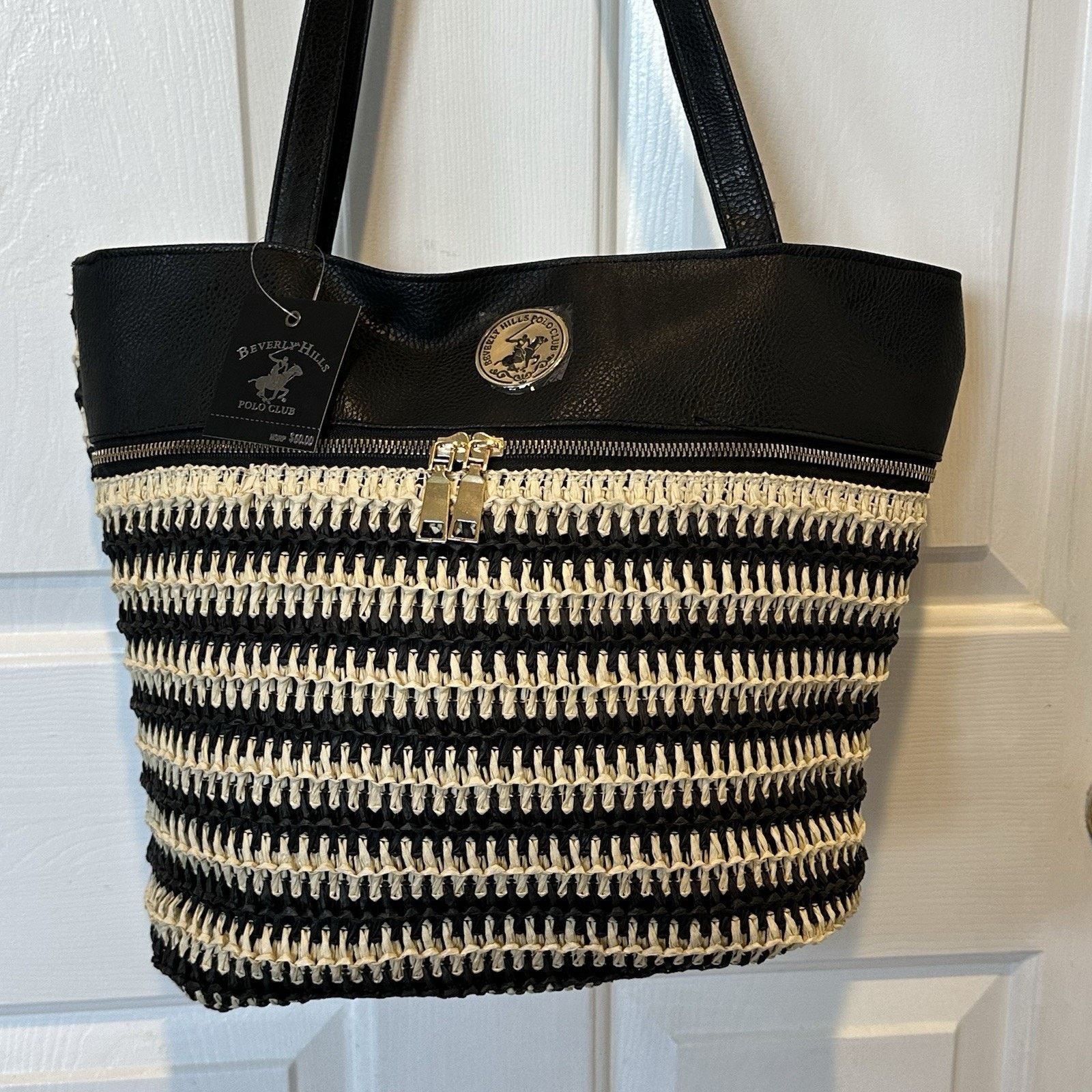 Beverly Hills Polo Club Beverly Hills Polo Club Tan & Black Woven Tote Size ONE SIZE - 10 Thumbnail