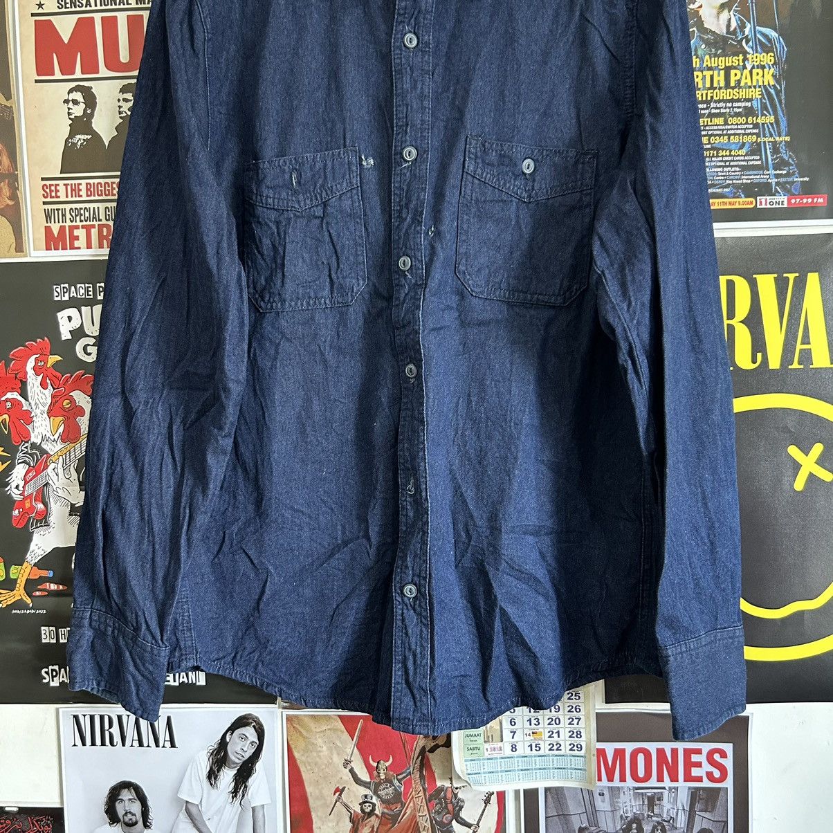 Vintage Vintage Spao Denim Button Down Distressed Shirt Size US L / EU 52-54 / 3 - 3 Thumbnail