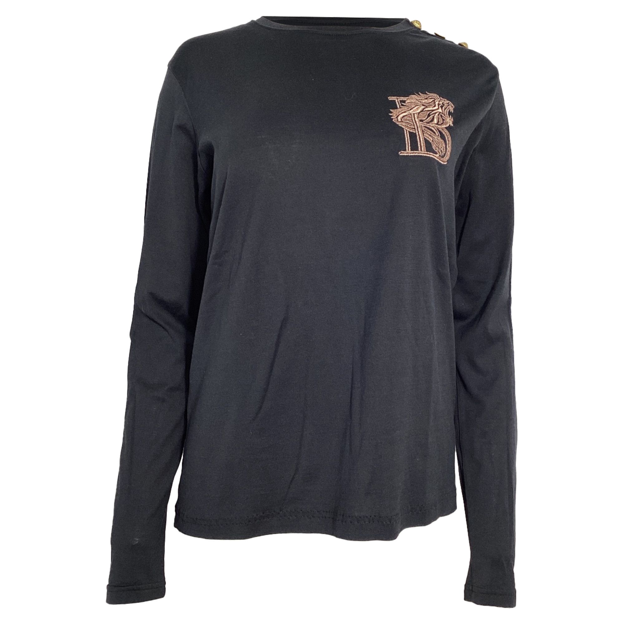 Balmain Balmain Embroidered Long Sleeve T-Shirt in Black Cotton Size US XL / EU 56 / 4 - 1 Thumbnail