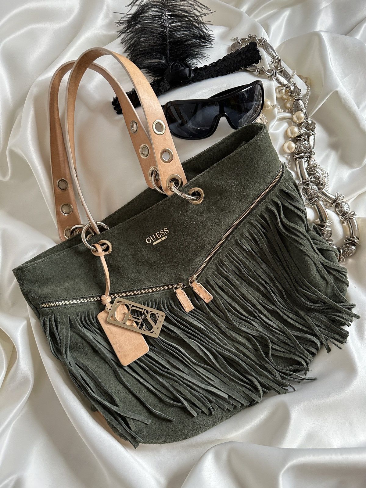Guess Vintage Guess suede dark green shoulder tote bag Size ONE SIZE - 1 Thumbnail