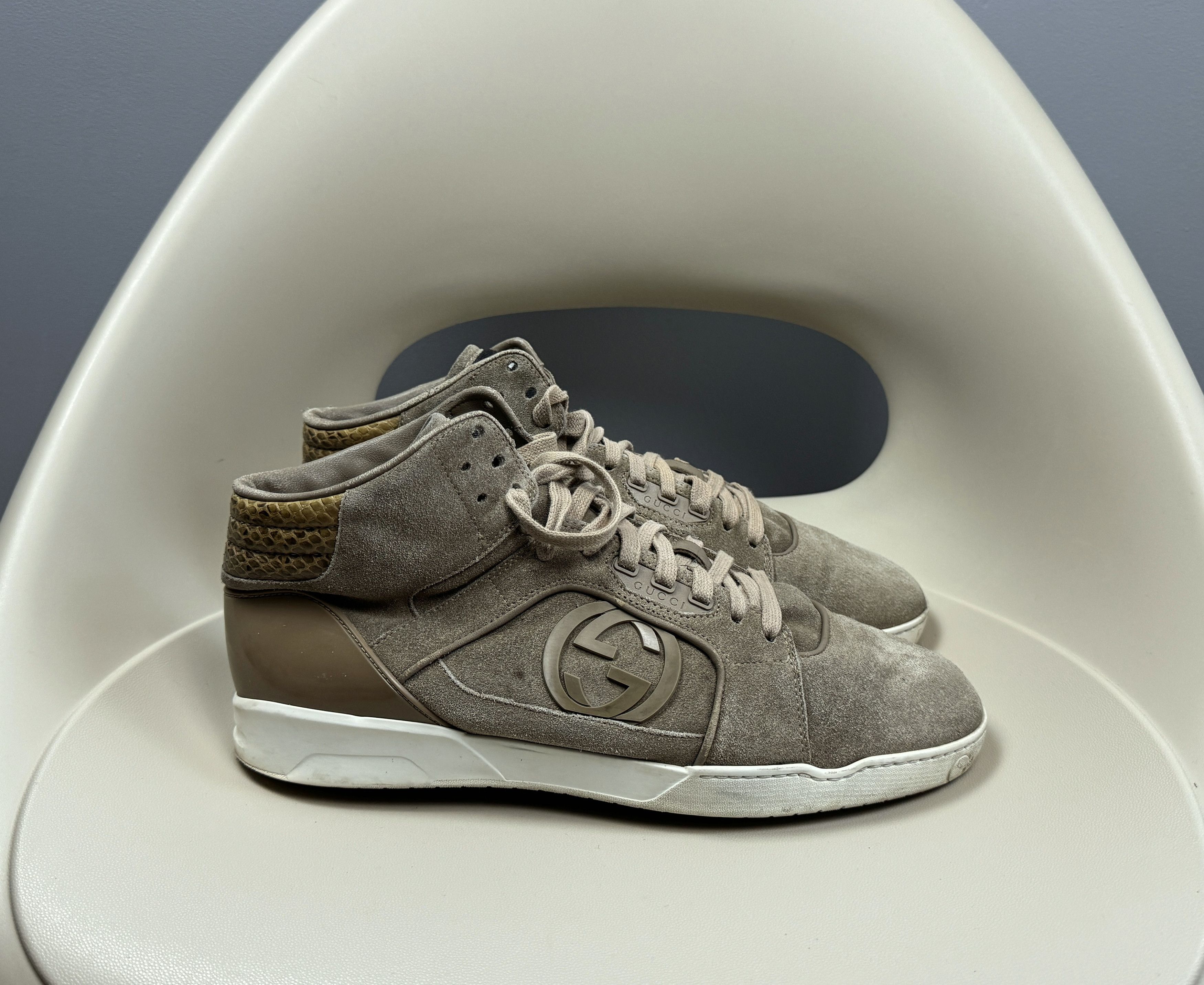 Gucci Dapper High Top Sneakers Green Suede Mesh Designer Shoes 8.5 Gucci Gucci Dapper Padded High Top Sneakers Suede Mesh | Grailed main image 2