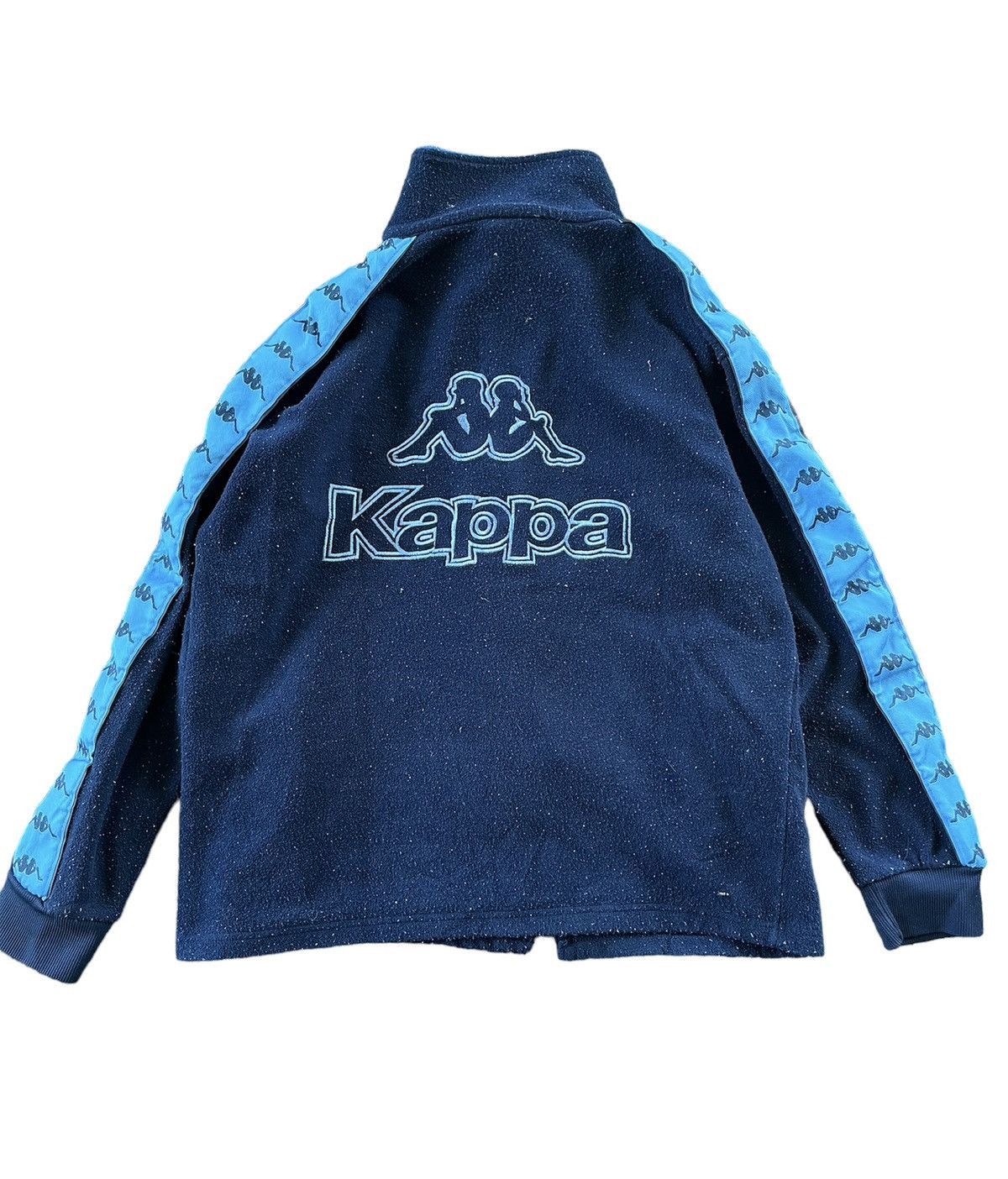 image of Kappa Embroidery Big Logo Sidetape Zipper Jacket in Blue, Men's (Size Medium)