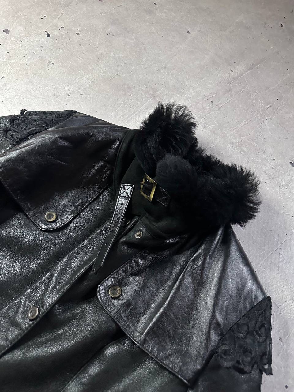 Leather Aspelle Vintage Women’s Leather Fur Coat Black GB12 M-L Y2K Size M / US 6-8 / IT 42-44 - 5 Thumbnail