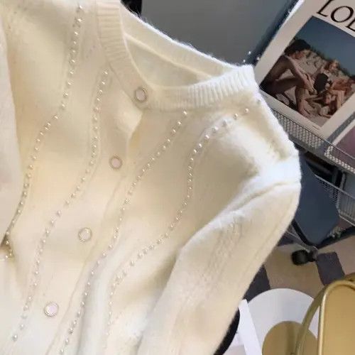 Japanese Brand White small fragrant knitted cardigan sweater Size S / US 4 / IT 40 - 2 Thumbnail