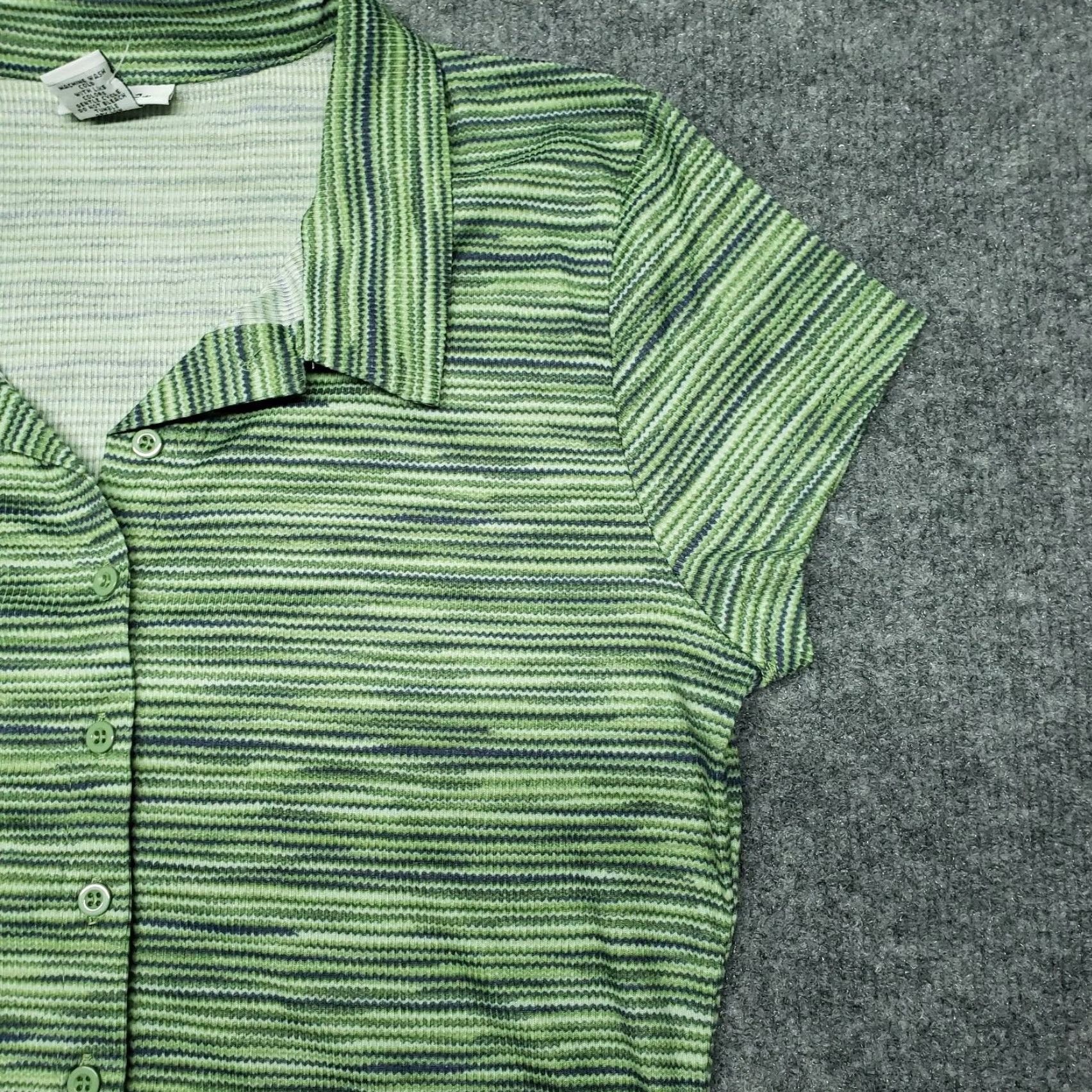 Vintage Rue21 Shirt Womens L Green Button Up Collared Space Dye Stretch Top New Size L / US 10 / IT 46 - 5 Thumbnail