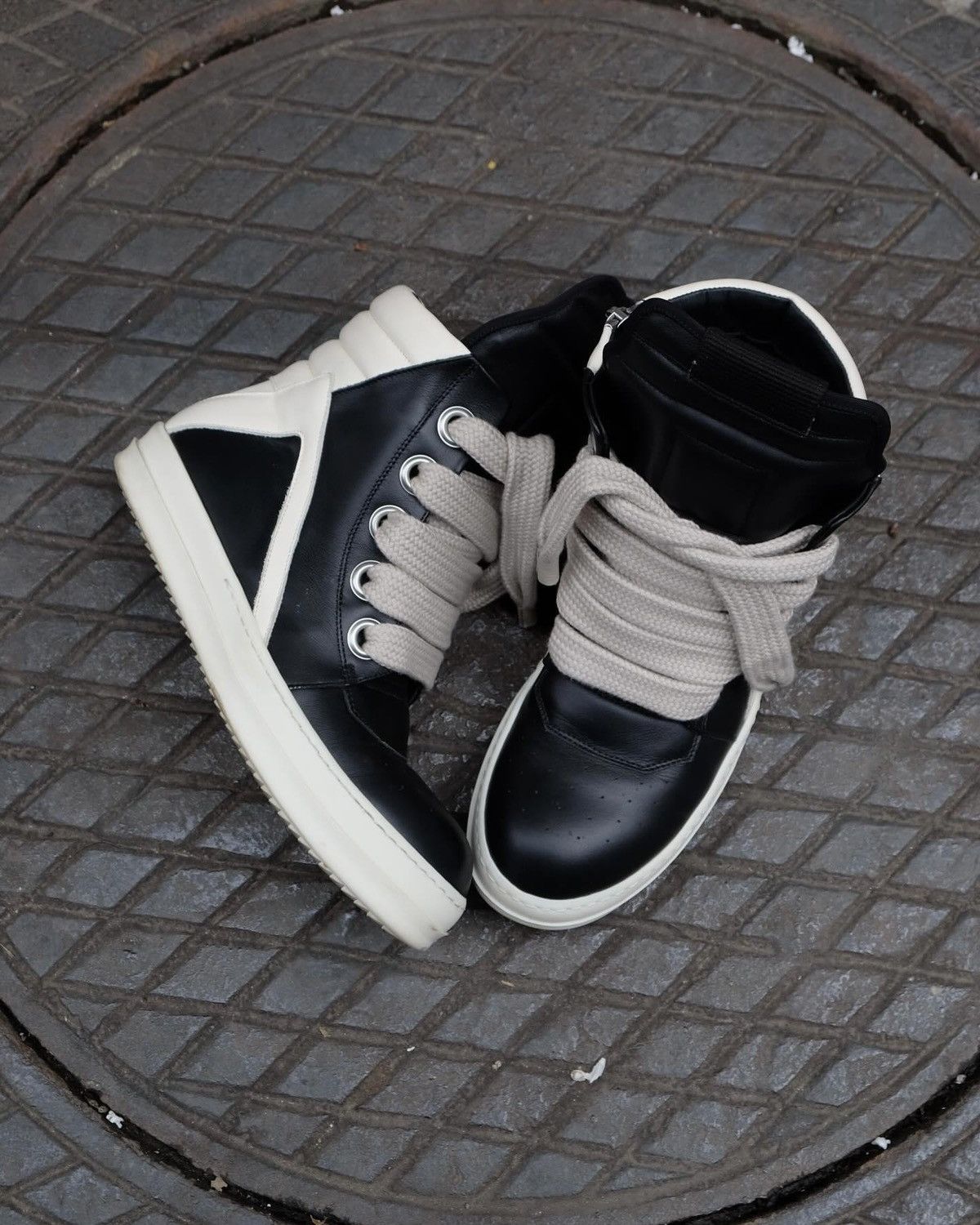 image of Sold Out / Rick Owens Geobasket Jumbo Lace Black/ Milk Shoes, Men's (Size 7)