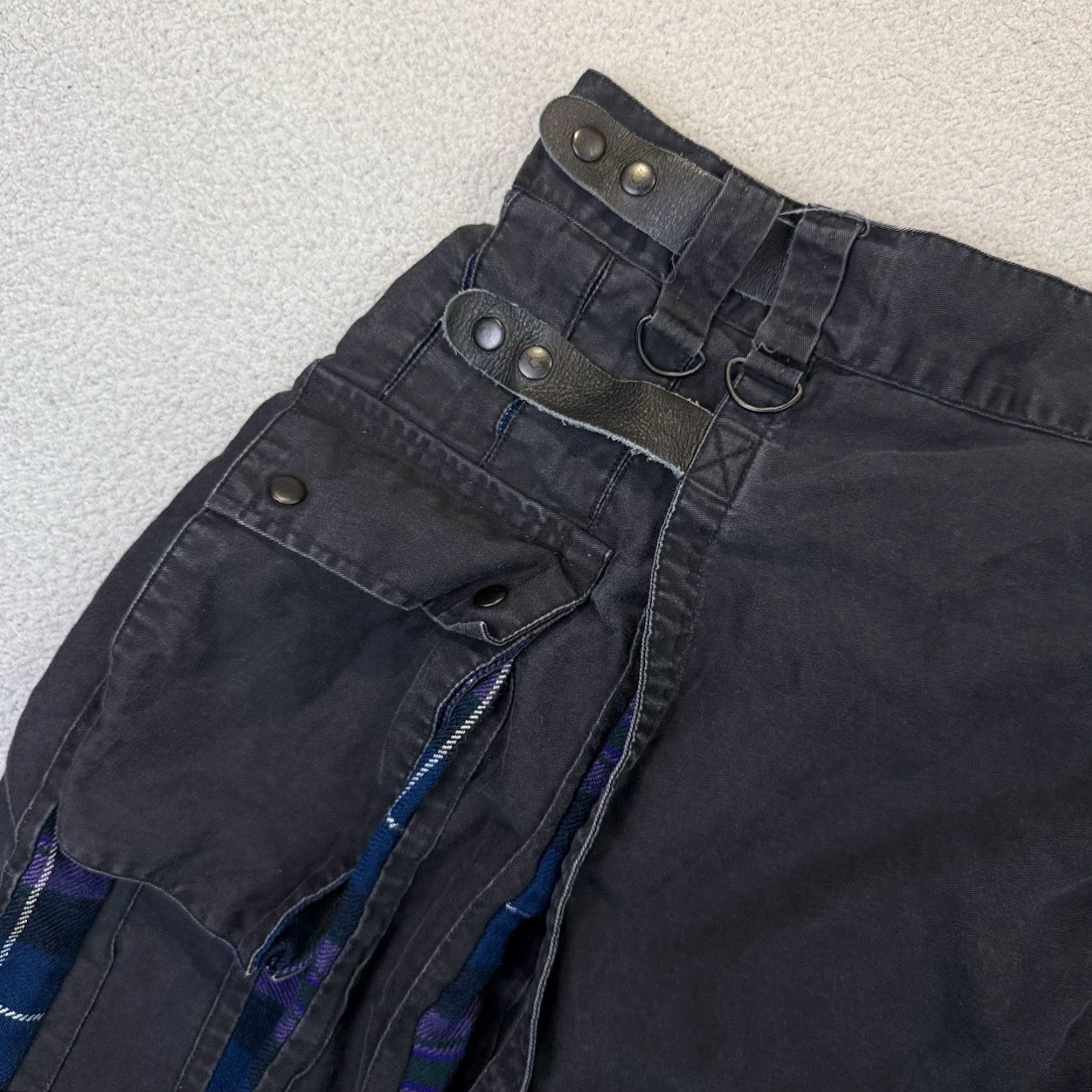 Vintage UFS Kilt Mens 46 Black Blue Purple Tartan Gothic Cotton Pockets Buckle Cargo Workwear Casual Travel Size US 30 / EU 46 - 2 Thumbnail