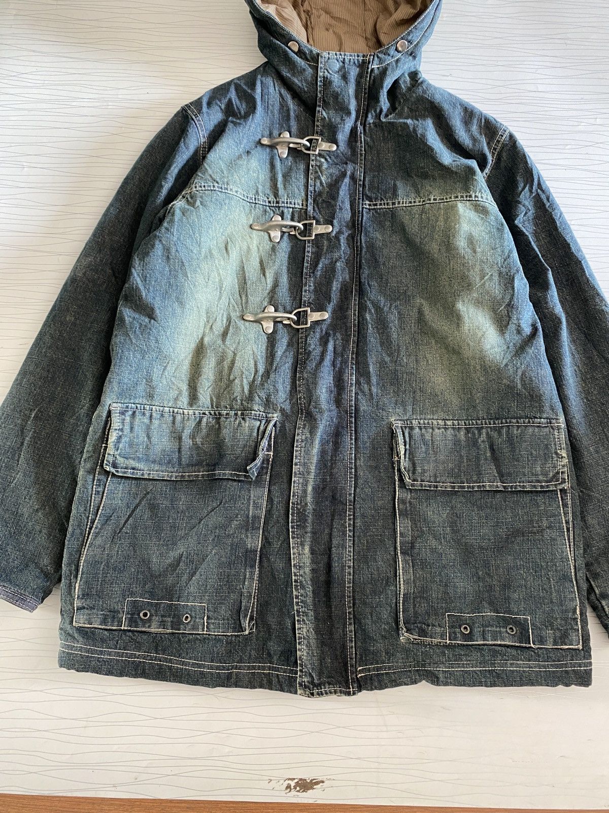 Japanese Brand Wash Denim Blues Parka Jacket in Mid Blue Kapital Style Size US M / EU 48-50 / 2 - 3 Thumbnail