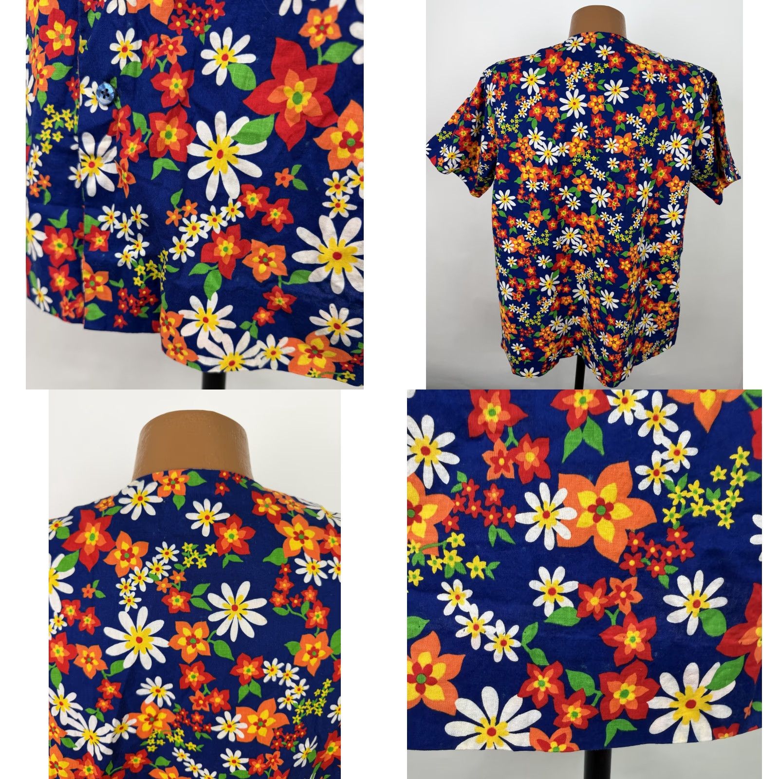 Vintage VINTAGE Handmade Floral Pajama Top Mens Large Blue Short Sleeve Baseball Jersey 70s Hippie Size US L / EU 52-54 / 3 - 8 Thumbnail