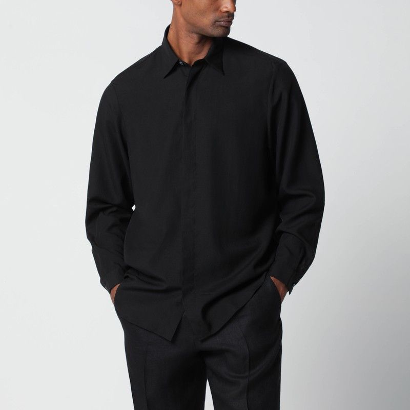 Lardini Lardini Black Linen-Blend Shirt Size US M / EU 48-50 / 2 - 1 Thumbnail