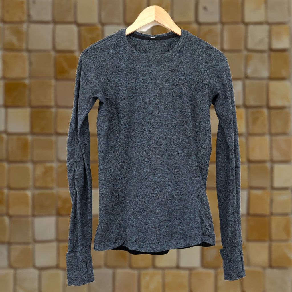 Lululemon Lululemon Women's Runderful Long Sleeve Heathered Petrol Blue Black Sz 8 Size M / US 6-8 / IT 42-44 - 1 Thumbnail