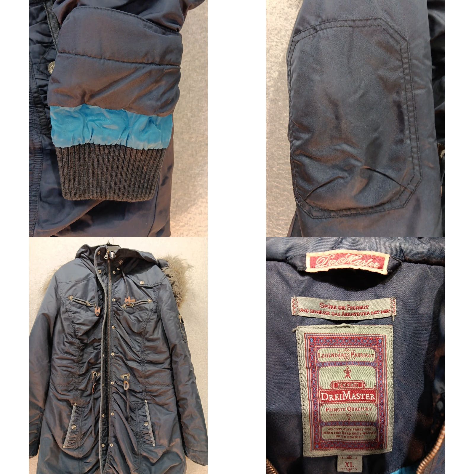 Vintage Dreimaster Women's Jacket Puffer XL Navy Blue Parka Designer Coat Size XL / US 12-14 / IT 48-50 - 9 Thumbnail