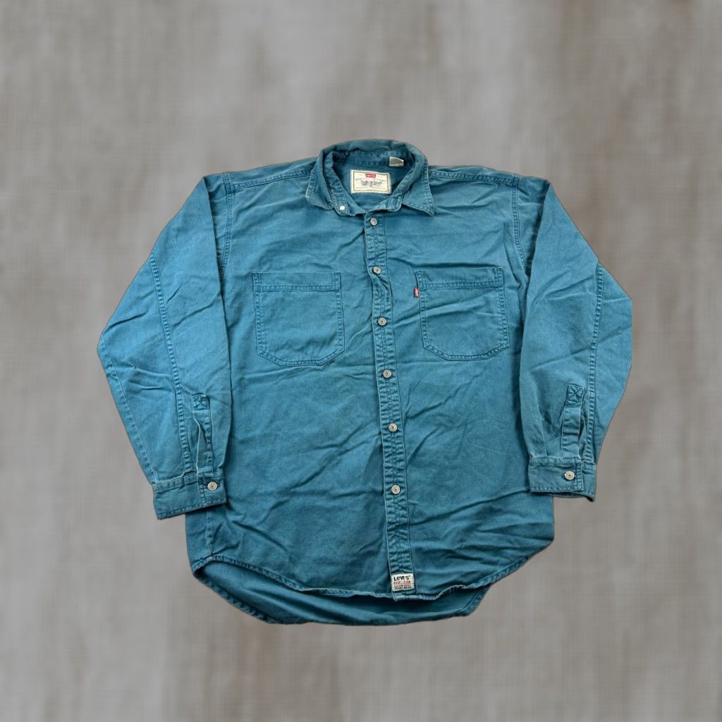 Levi's Levi's Shirt Denim Workwear M Aqua Blue 2 Pocket Button-Up Long Sleeve Casual Mens Size US M / EU 48-50 / 2 - 1 Thumbnail