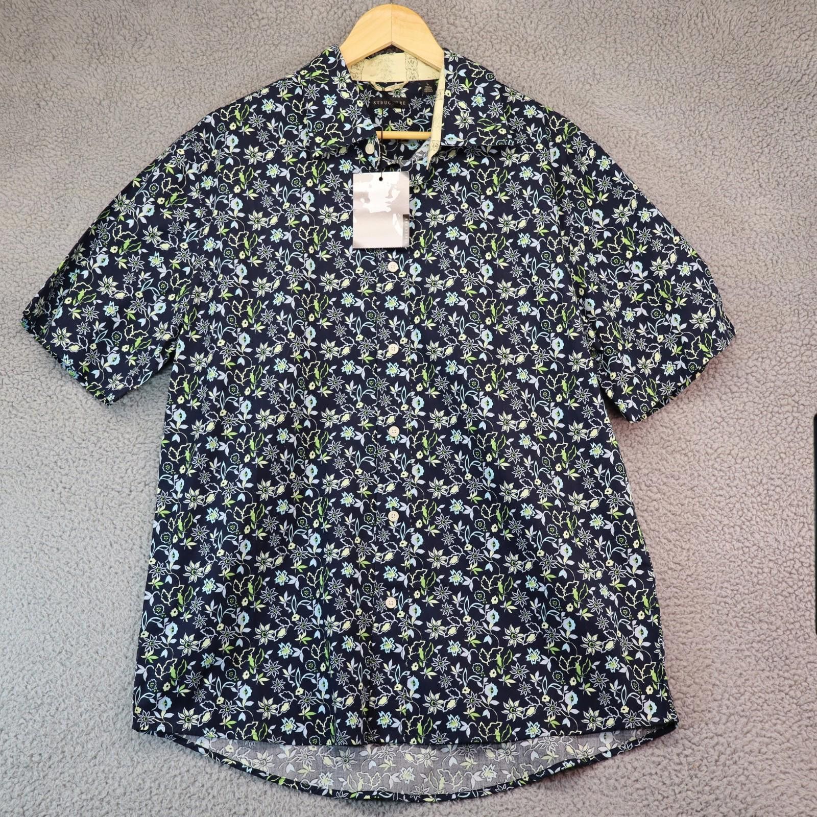 Structure Structure Button Shirt Men Large Blue Floral Pattern Vtg NWT Size US L / EU 52-54 / 3 - 1 Thumbnail