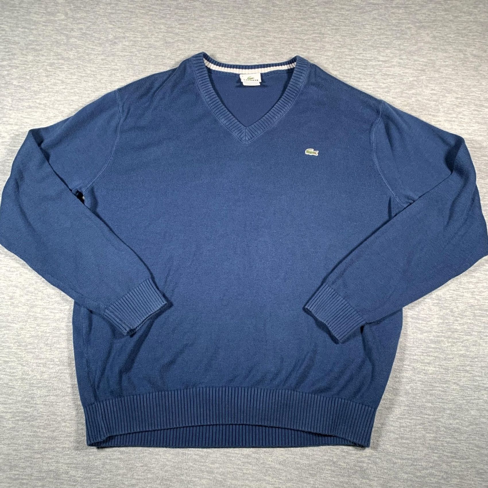 Lacoste Lacoste Sweater Pullover Mens XL Blue V-Neck 100% Cotton Croc Logo Knit Solid Long Sleeve Size US XL / EU 56 / 4 - 2 Thumbnail