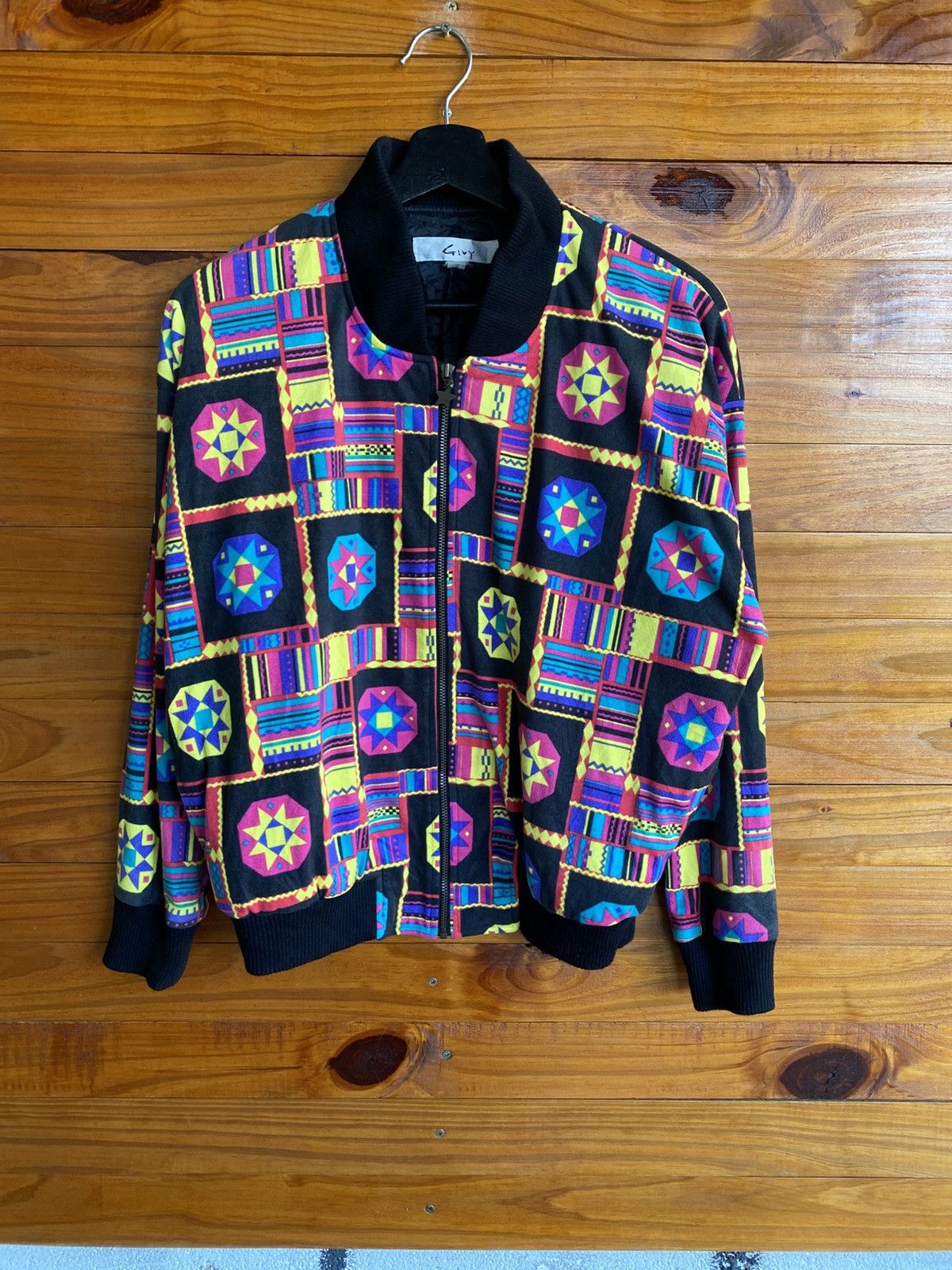 Japanese Brand Vintage GIVY Geometric Pattern Bomber Statement Outerwear Size US S / EU 44-46 / 1 - 3 Thumbnail