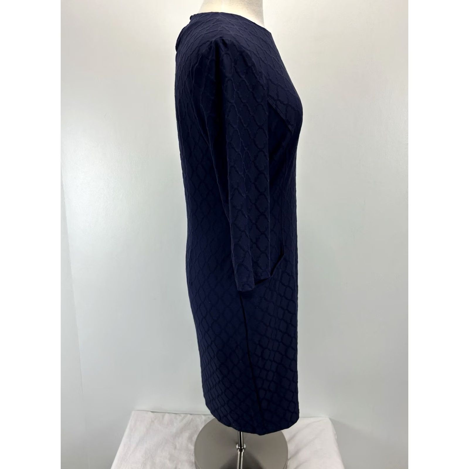 J.McLaughlin J. McLaughlin Dress Womens M Navy Blue Textured Catalina Cloth Pockets Career Dress Sheath Pockets Blue M Women's Vintage No Size M / US 6-8 / IT 42-44 - 4 Thumbnail