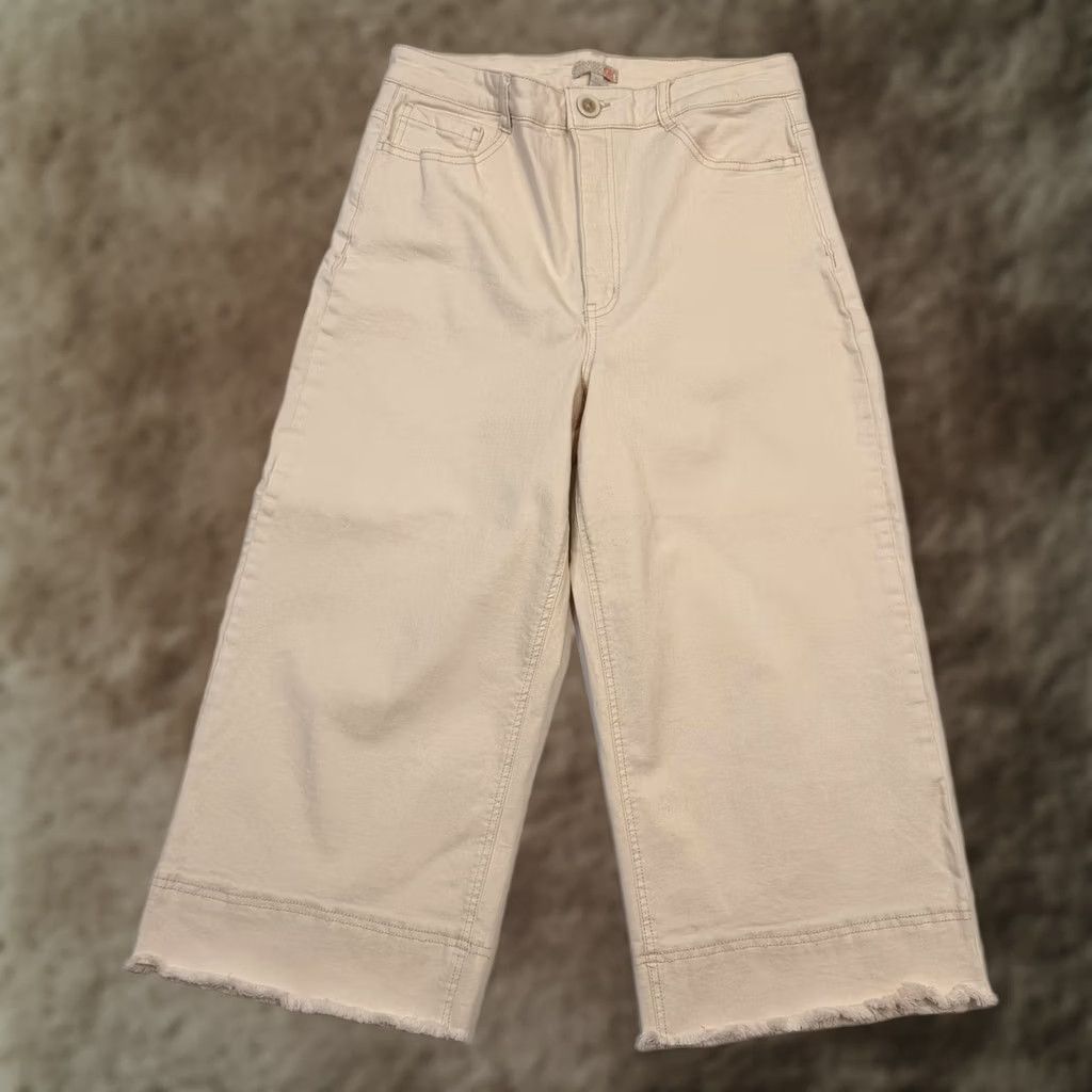 Vintage GB Jeans Juniors Cropped Wide Leg High Rise Raw Hem Denim Jeans 11 Beige XS? Size 32" / US 10 / IT 46 - 1 Thumbnail