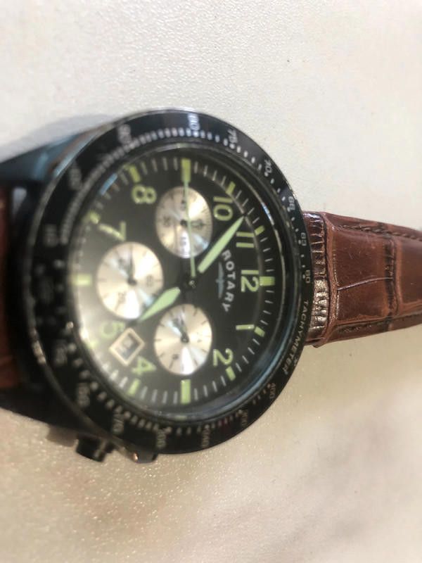 Designer Rotary men's black dial brown leather strap watch Size ONE SIZE - 3 Thumbnail