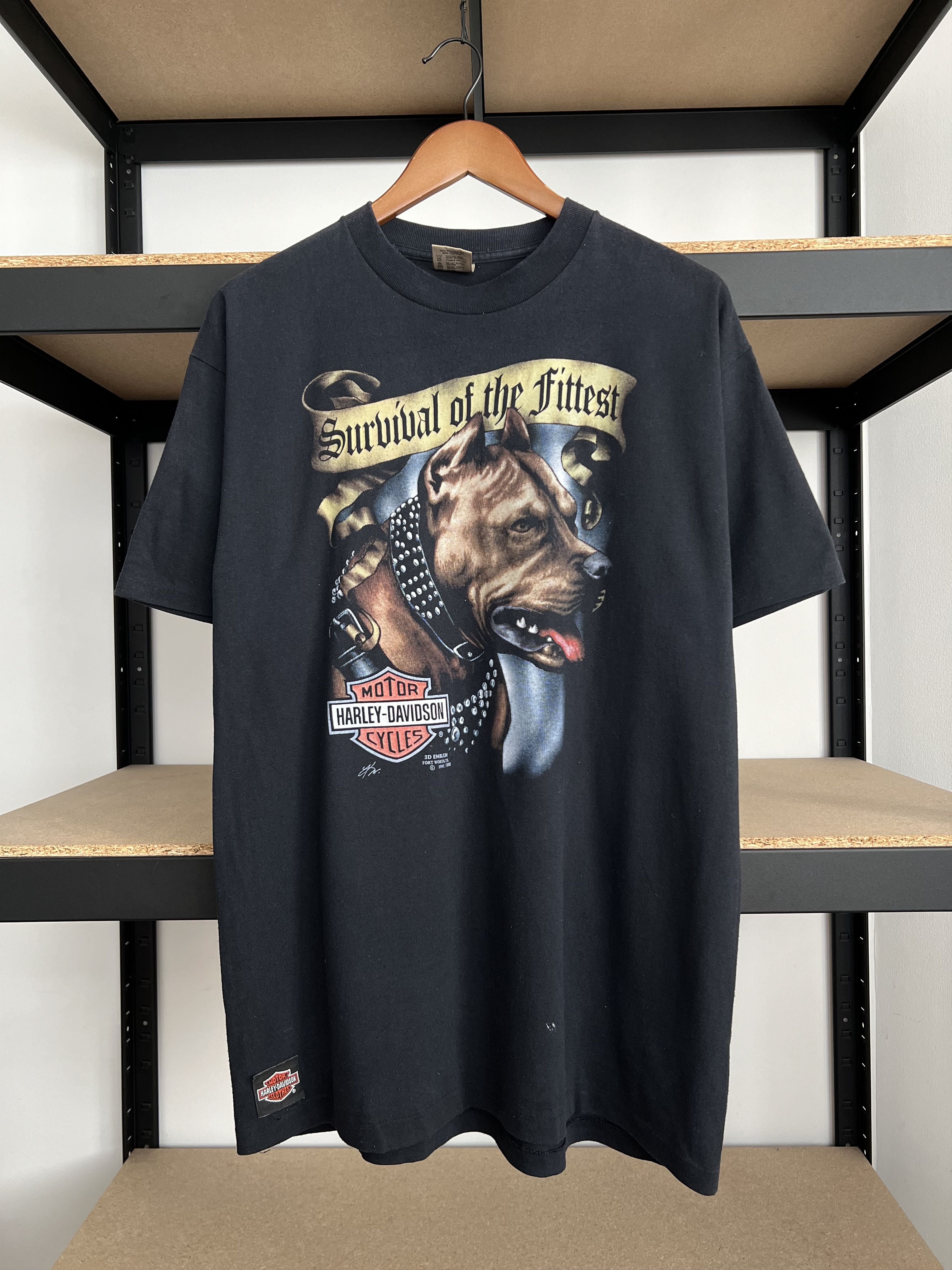 Harley Davidson Vintage 1991 3D Emblem Survival Of The Fittest Harley Tshirt Size US XL / EU 56 / 4 - 3 Thumbnail