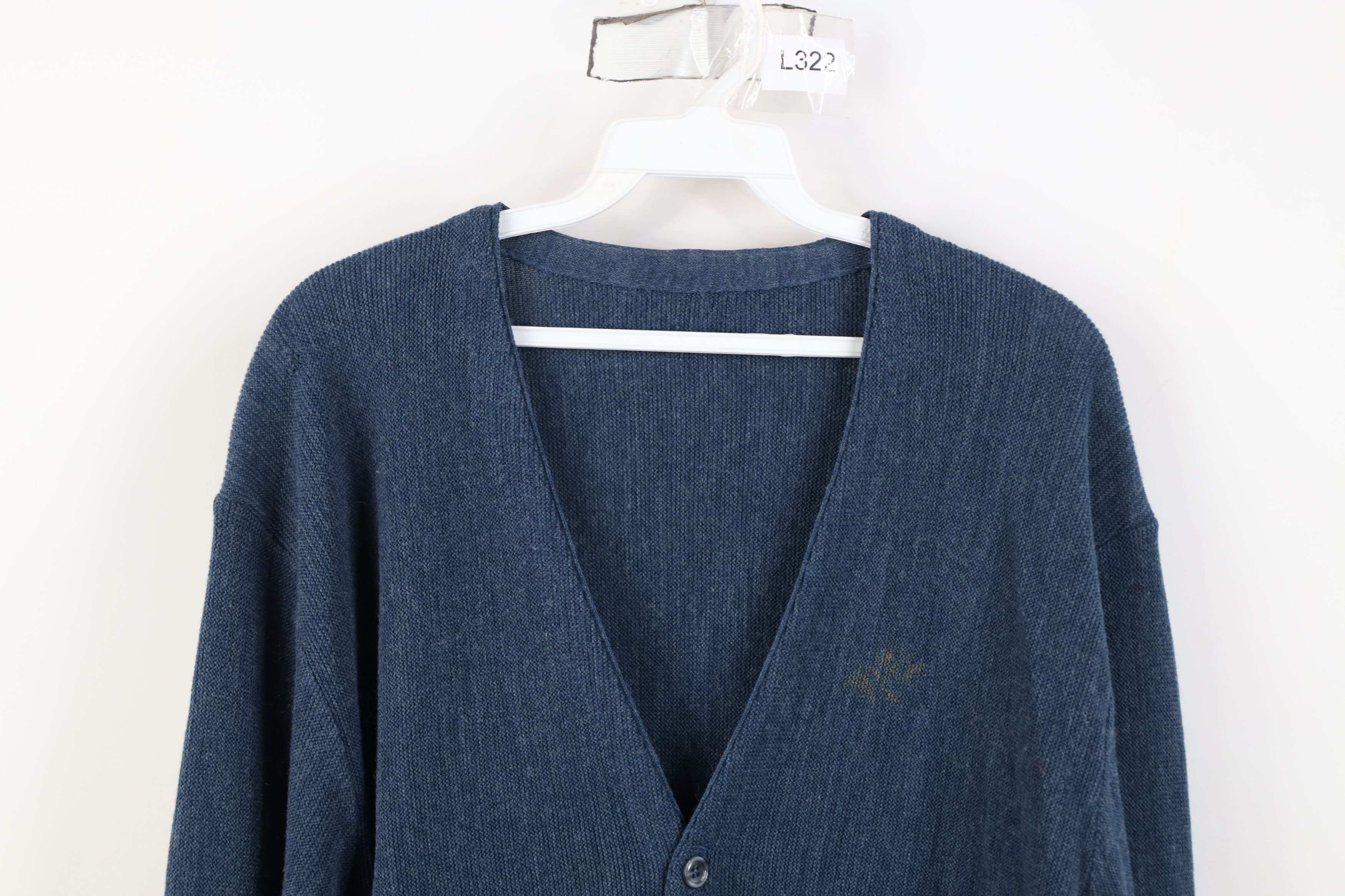 Vintage Vintage 70s Streetwear Blank Knit Cardigan Sweater Blue Size US L / EU 52-54 / 3 - 2 Thumbnail