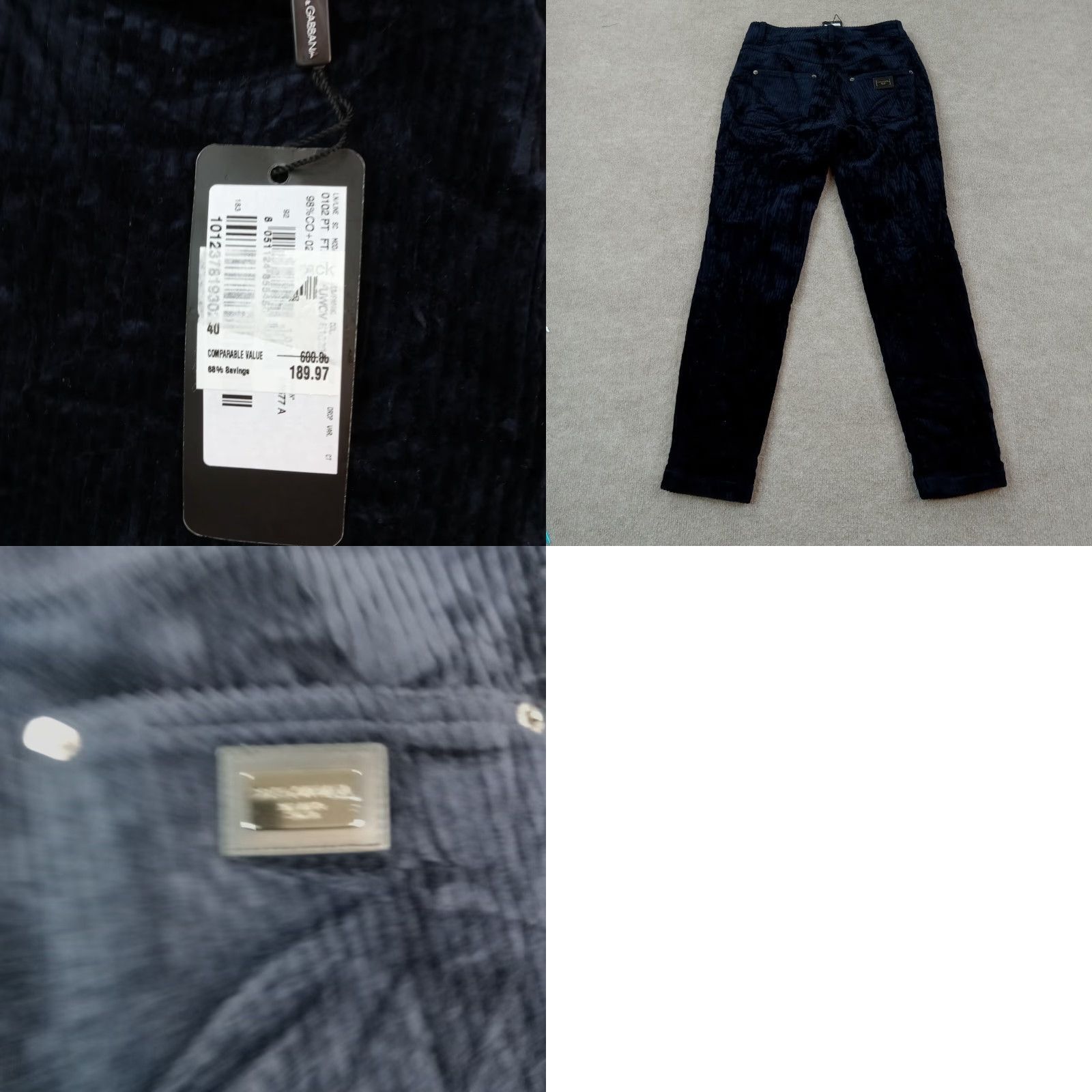 Dolce & Gabbana Dolce & Gabbana Womens Blue Corduroy Skinny Leg Pants 40 (27x28) Stretch Cotton Italy Size 27" / US 4 / IT 40 - 8 Thumbnail