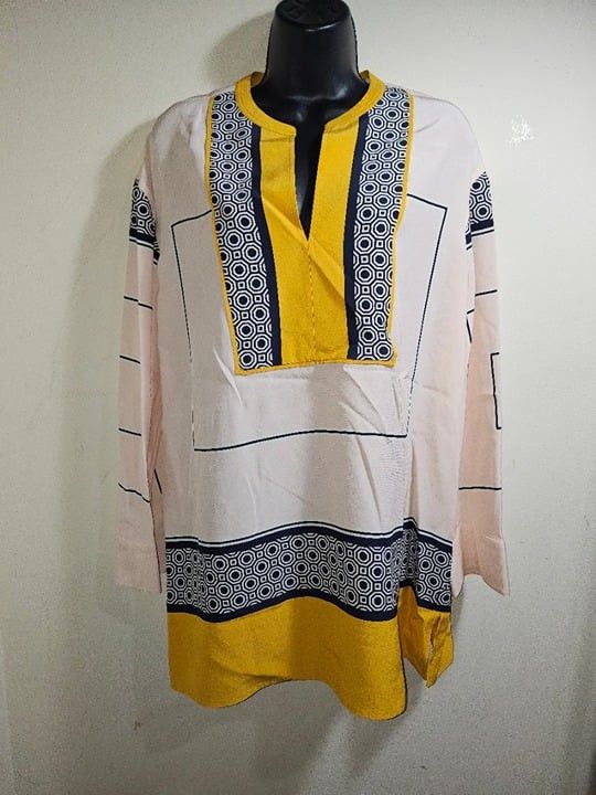 Tory Burch NWT Tory Burch Tunic Aston Silk Geometric Pink Mustard Medi Size M / US 6-8 / IT 42-44 - 2 Thumbnail