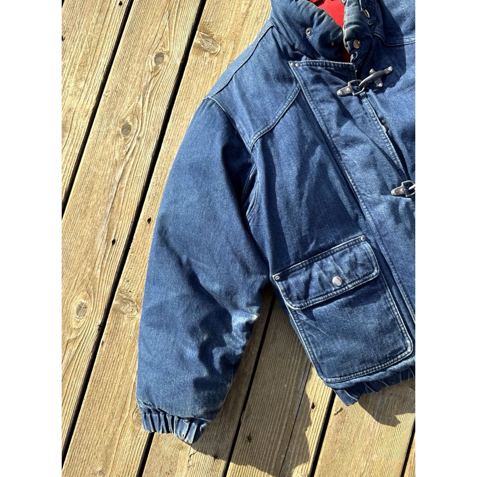 Vintage VINTAGE Denim Down Puffer Jacket Heavyweight 80s 90s Fireman Toggle Front Closure Unisex Adults M Blue Cold Weather Utility Coat Size US M / EU 48-50 / 2 - 4 Thumbnail