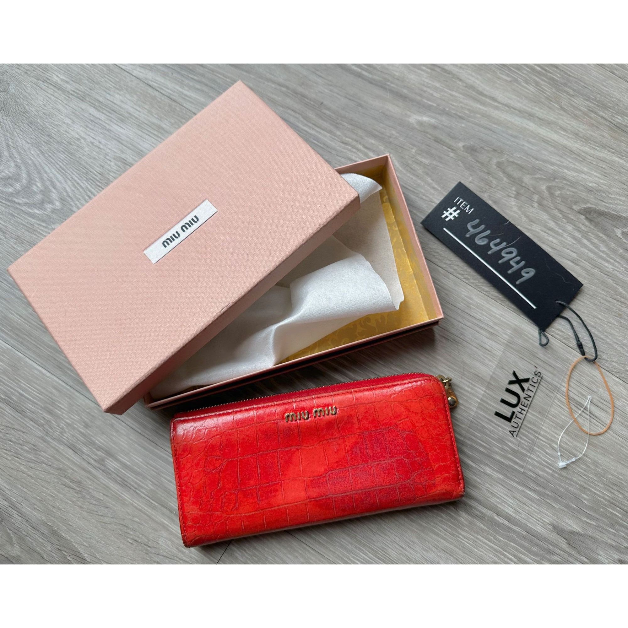 Miu Miu Miu Miu Red Croc Embossed Leather Zip Around Wallet with Box Size ONE SIZE - 17 Thumbnail