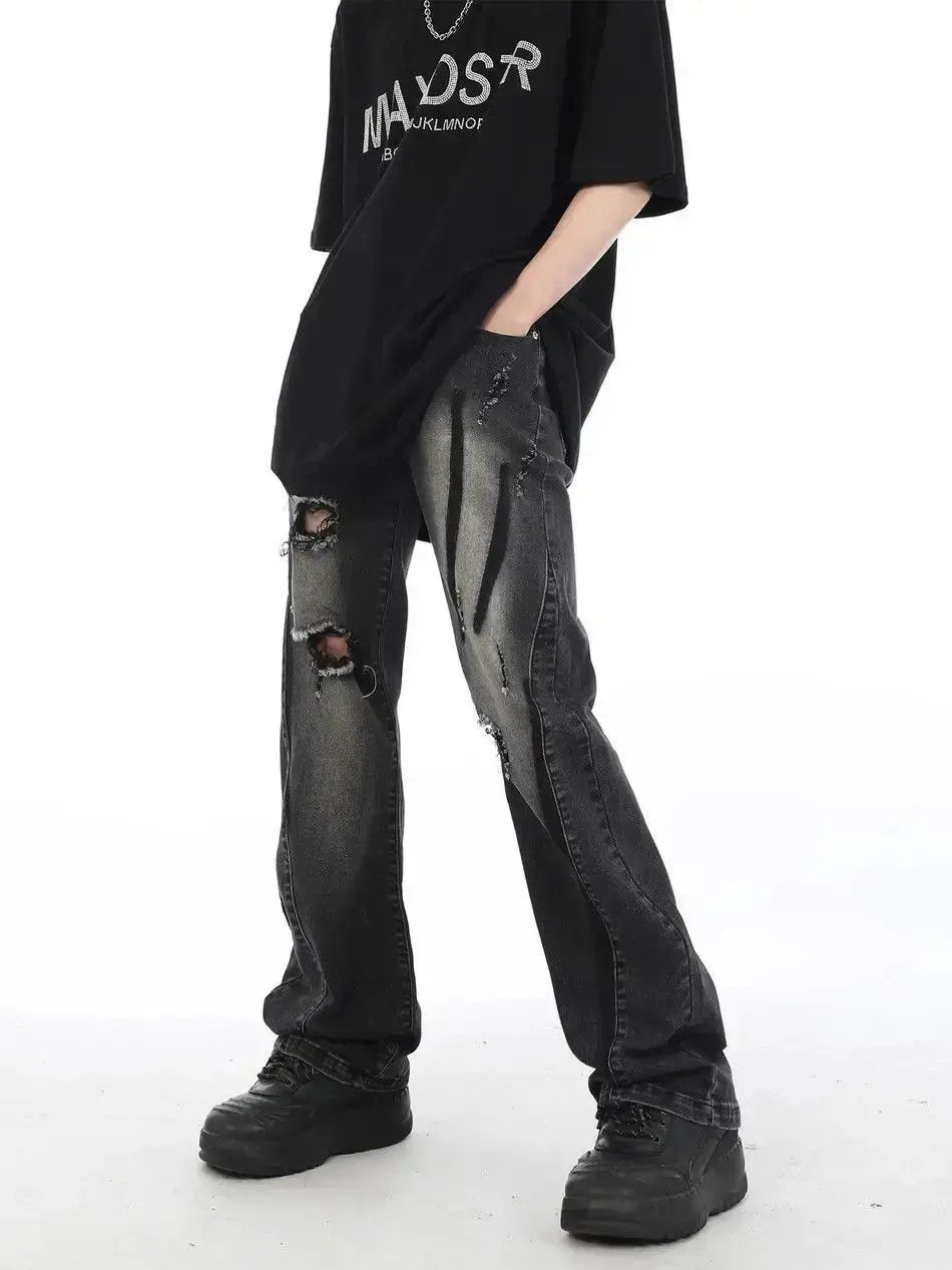 Japanese Brand Gradient black striped distressed jeans Size US 32 / EU 48 - 5 Thumbnail