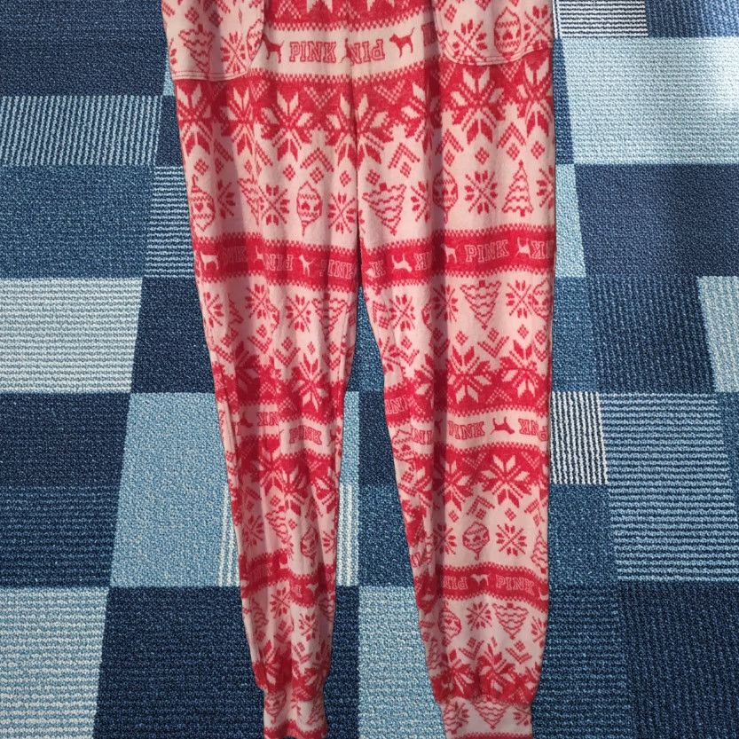 Vintage PINK Victoria's Secret Fair Isle Snowflake Pajama Pants White Red Sz S Size 28" / US 6 / IT 42 - 1 Thumbnail