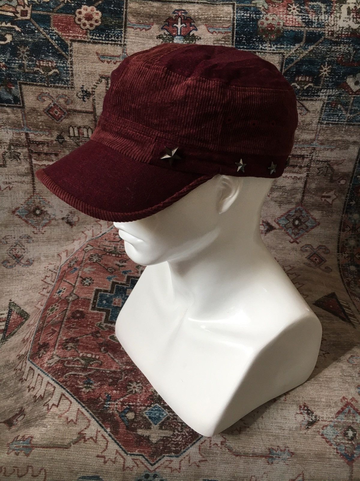 If Six Was Nine Maroon Corduroy Cadet studded hat Size ONE SIZE - 1 Thumbnail