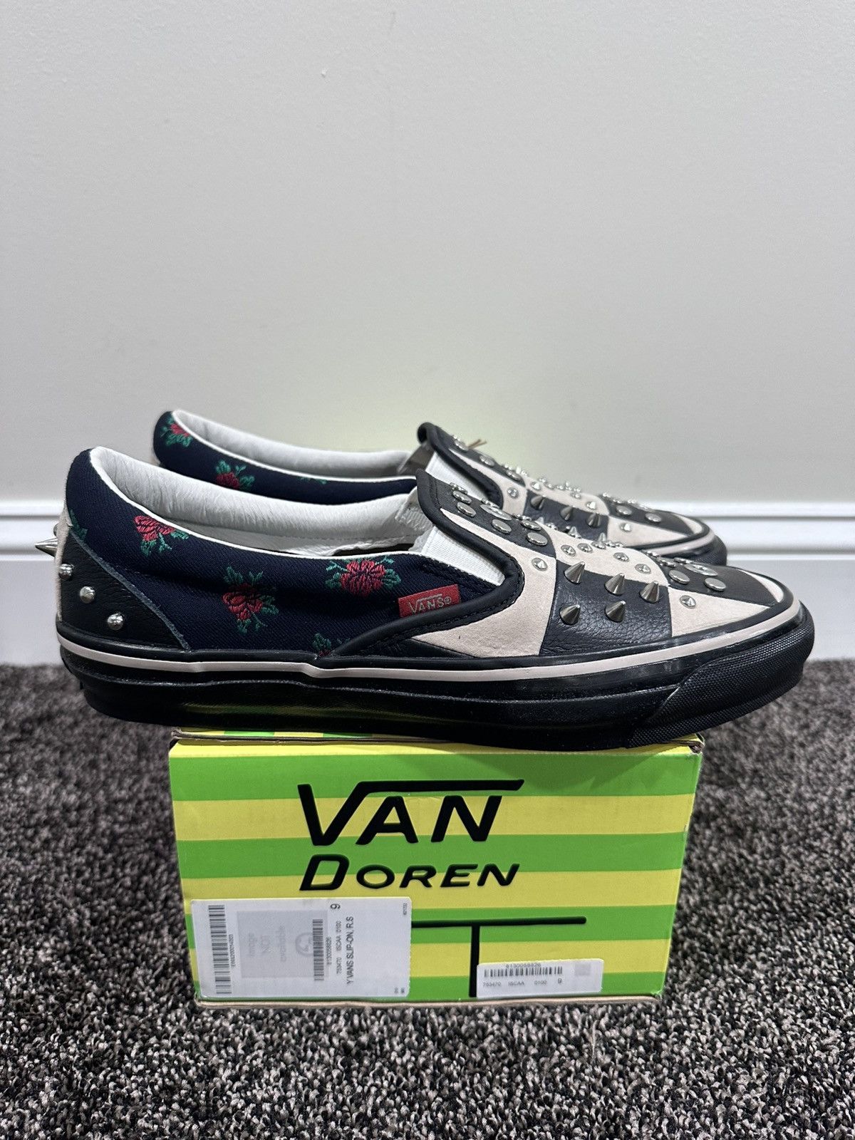 Gucci Gucci x Vans Black Checkered Leather Suede Studded Slip Ons Size US 9 / EU 42 - 3 Thumbnail