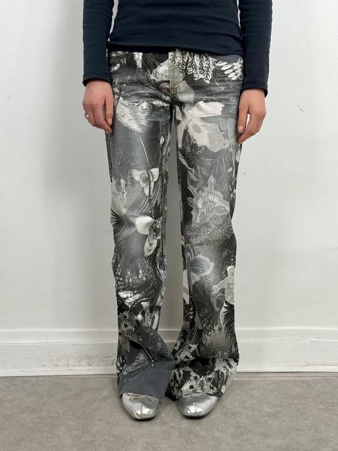 Roberto Cavalli Just Cavalli Black & White Floral Printed Pants Size 26" / US 2 / IT 38 - 2 Thumbnail