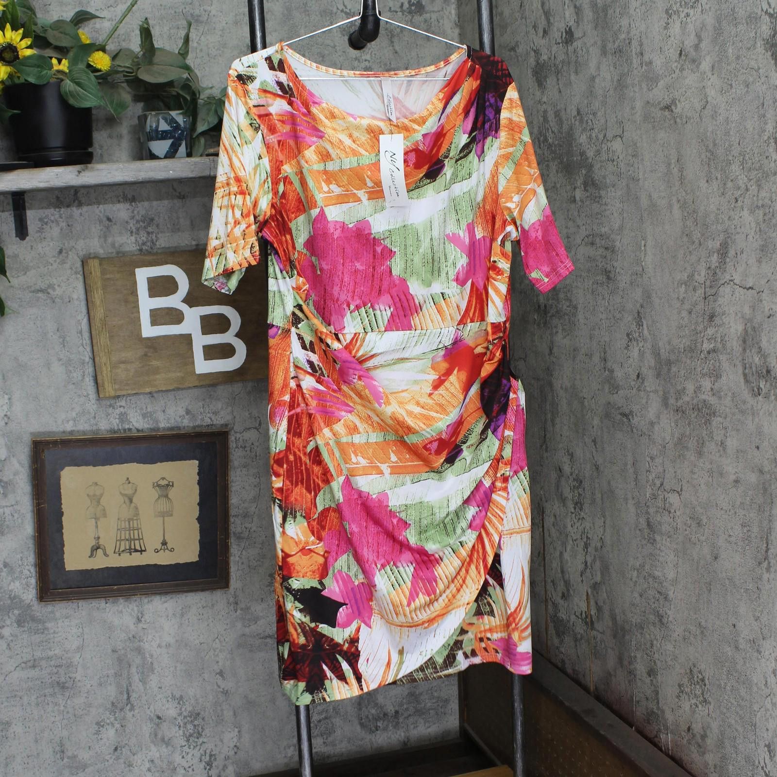 Other Nwt Ny Collection Size Side Pleat Dress Flower Red Multi 2x Size XXL / US 16-18 / IT 52-54 - 1 Thumbnail