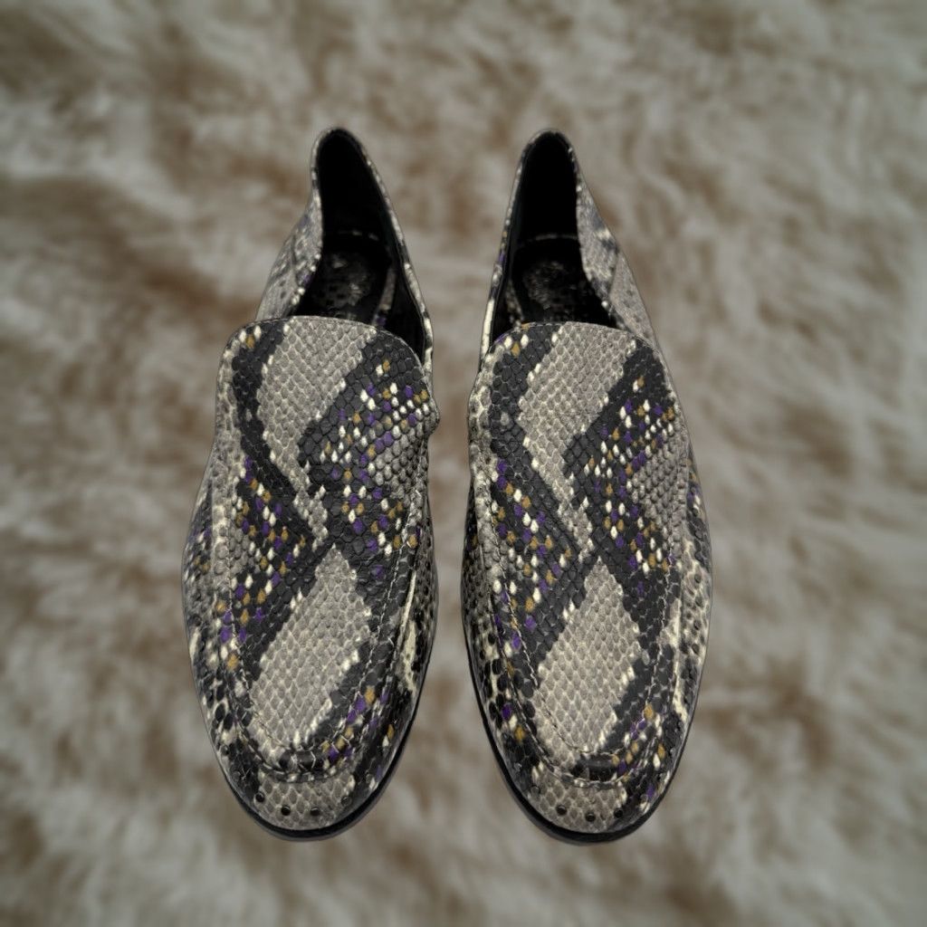 Vince Camuto Vince Camuto Jendeya Loafers Leather Gray Snake Embossed Slip On Sz 7.5 Size US 8 / IT 38 - 1 Thumbnail
