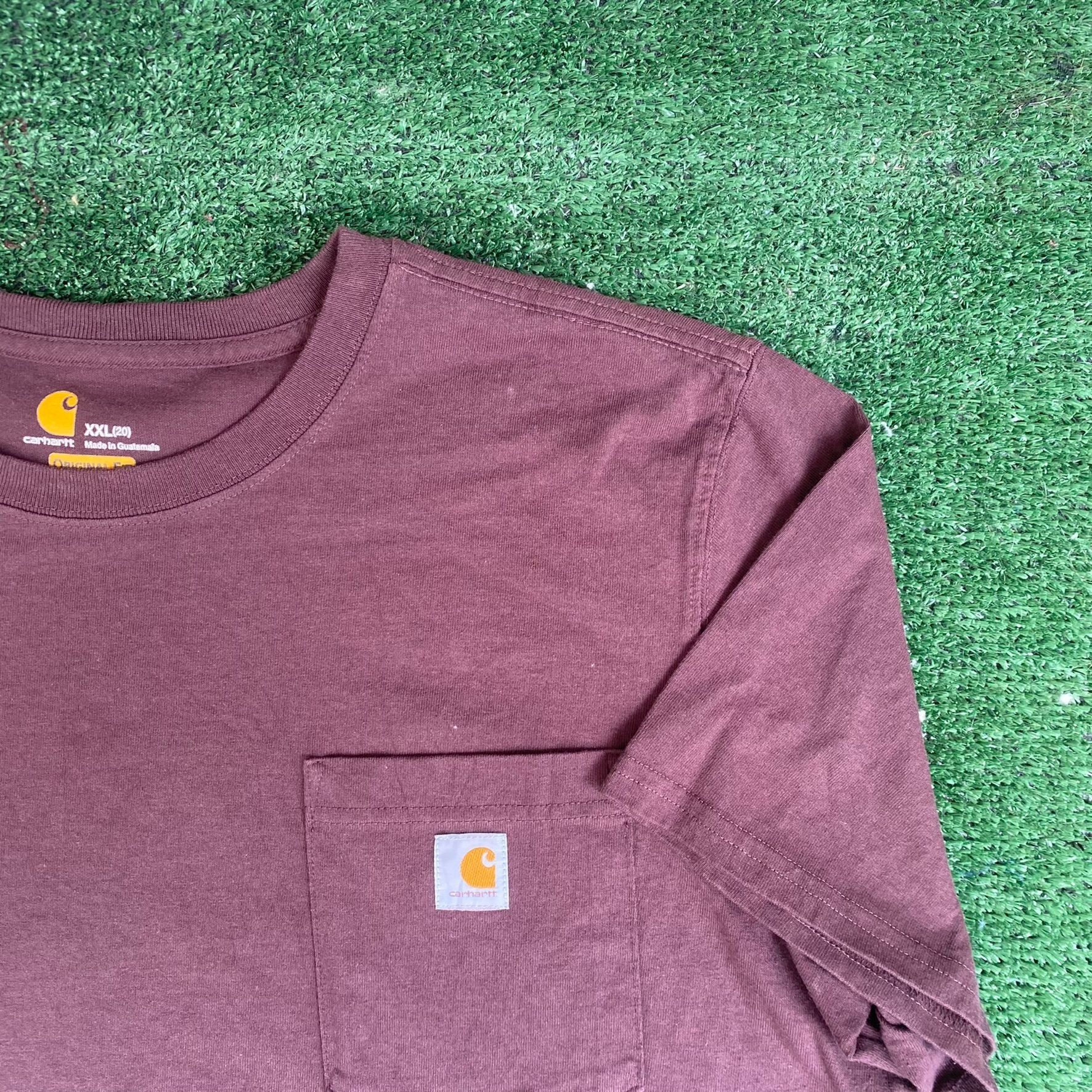 Carhartt Carhartt Logo Pocket T-Shirt Original Fit Burgundy Workwear Size US XXL / EU 58 / 5 - 2 Thumbnail