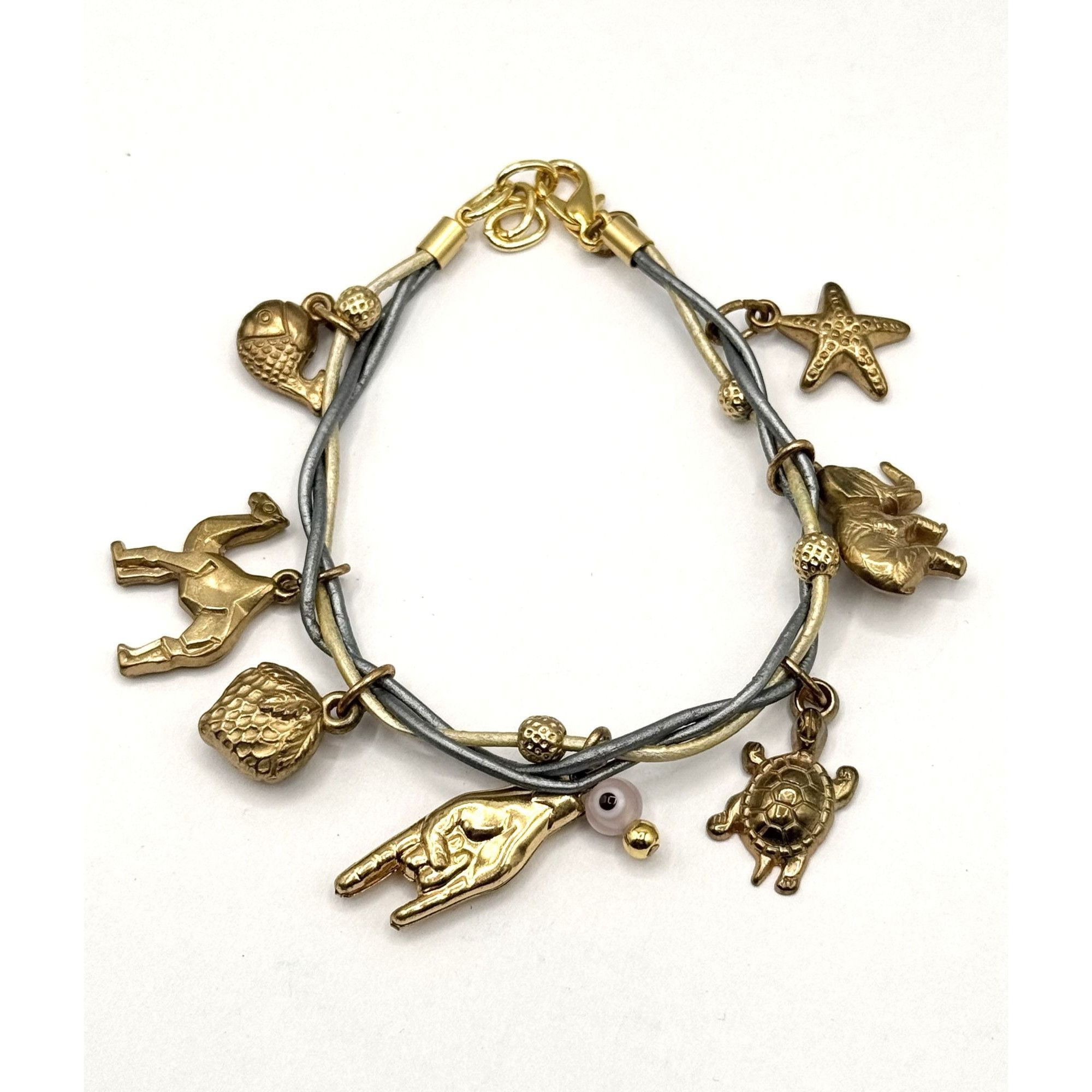 Vintage Braided two tone leather charm bracelet Size ONE SIZE - 1 Thumbnail