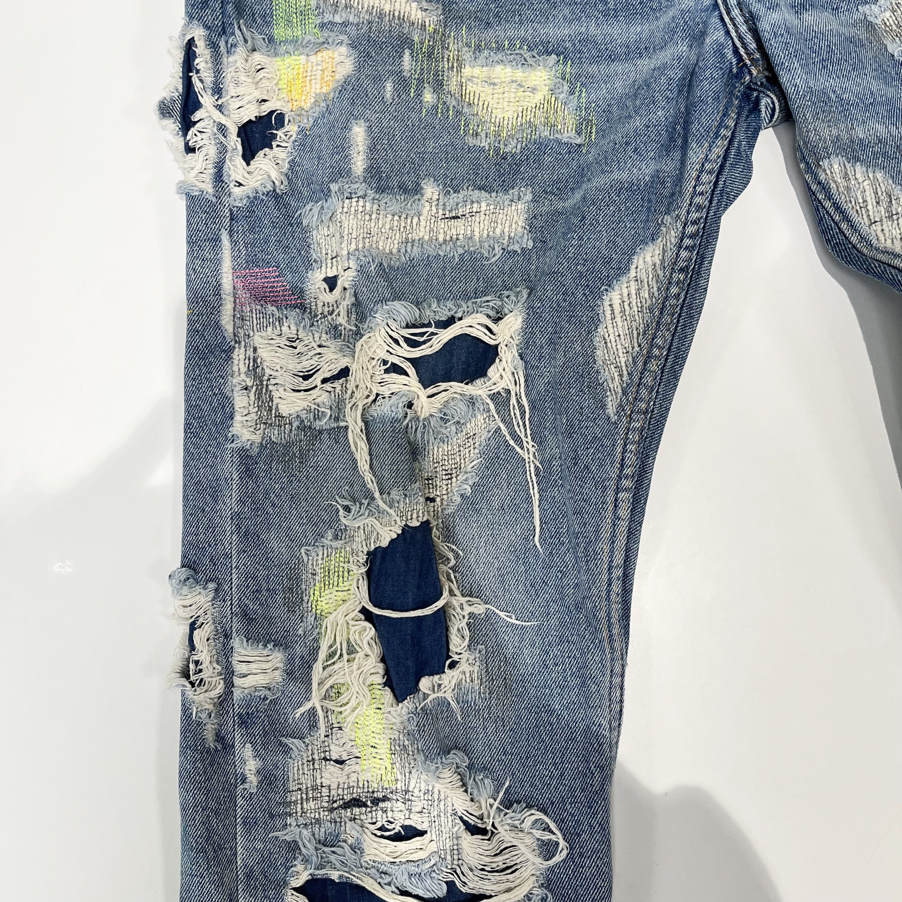 Endless Vlone x Endless Embroidered And Distressed Denim Jeans Blue Size US 32 / EU 48 - 10 Thumbnail